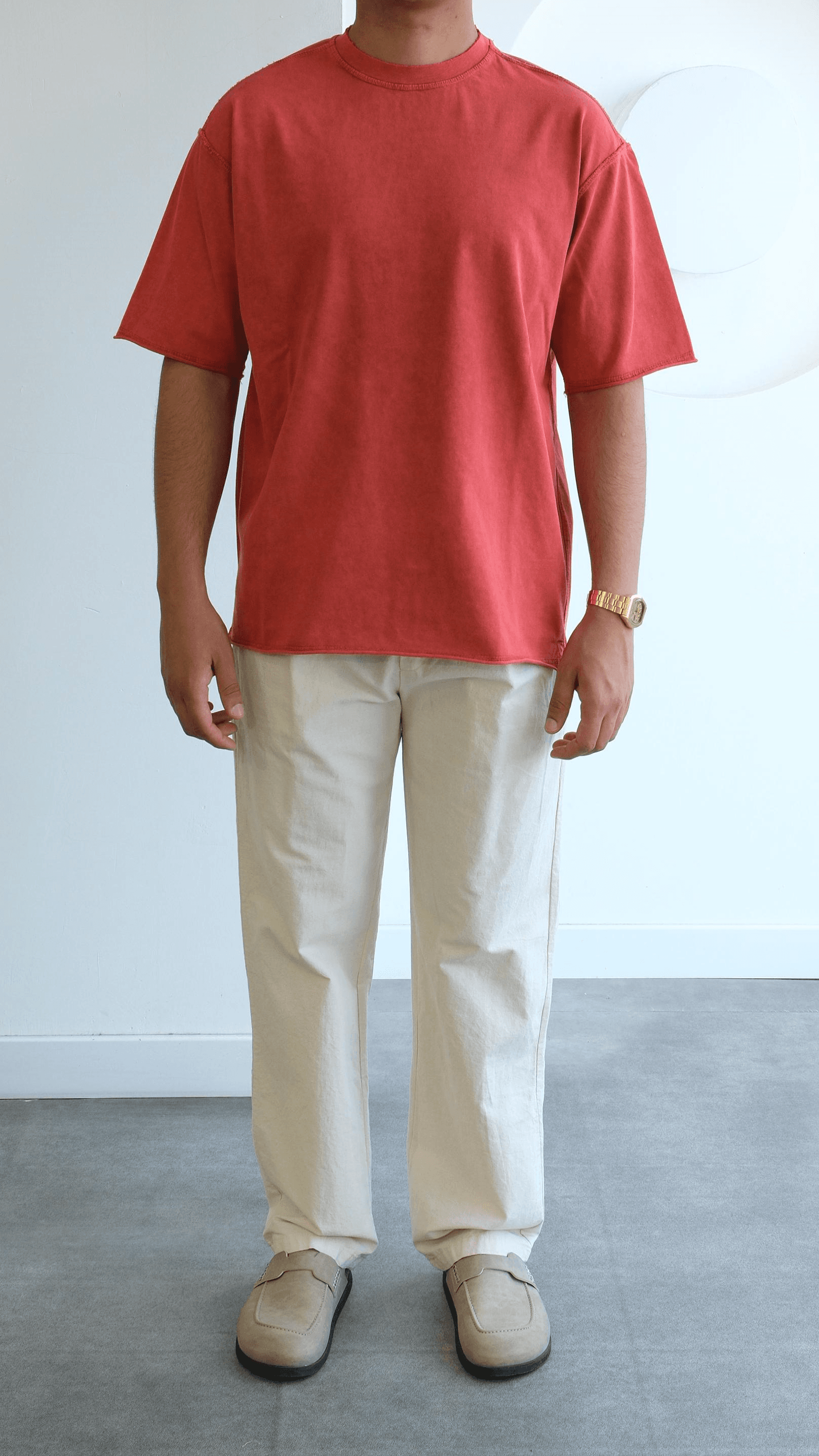 Yıkamalı Mercan Renk Oversize Tshirt