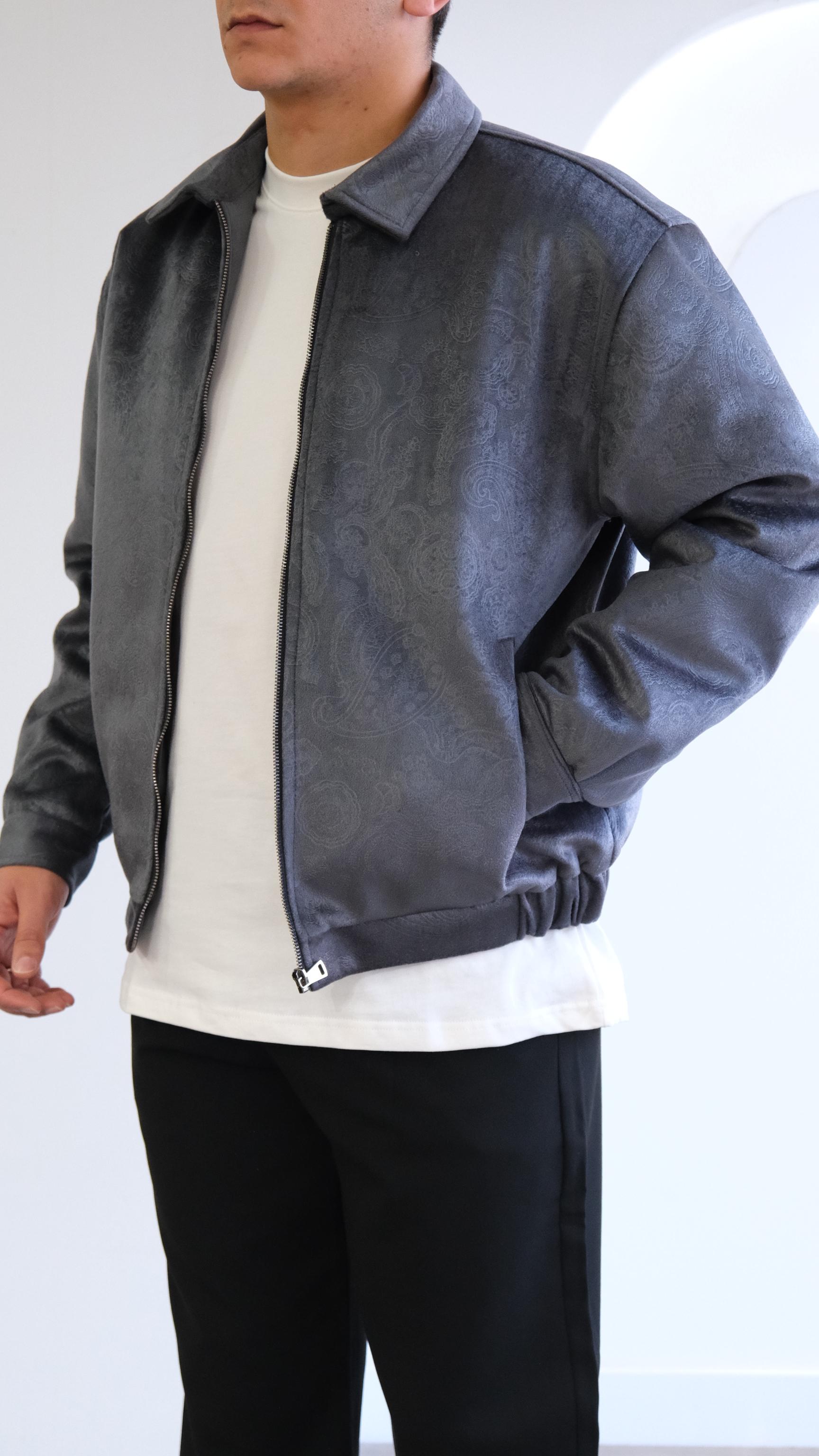 Velvet Kadife Şal Desenli Gri Ceket