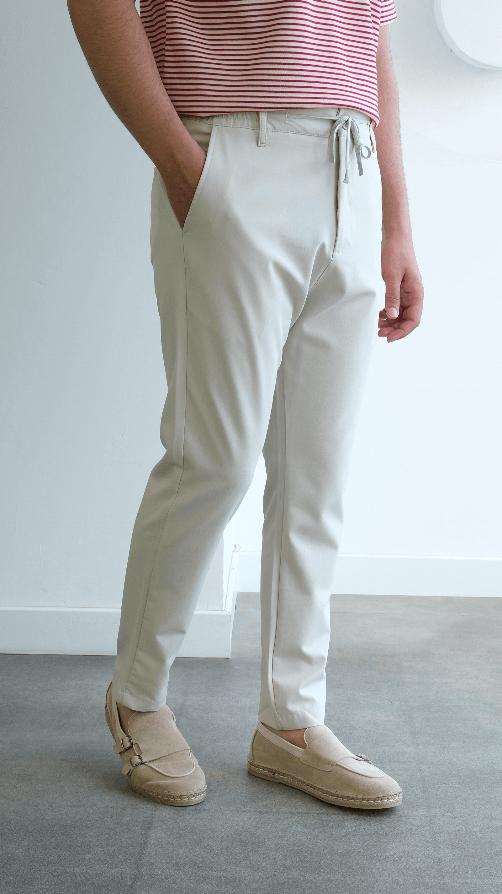 Ekru Jogger Teknik Kumaş Pantolon