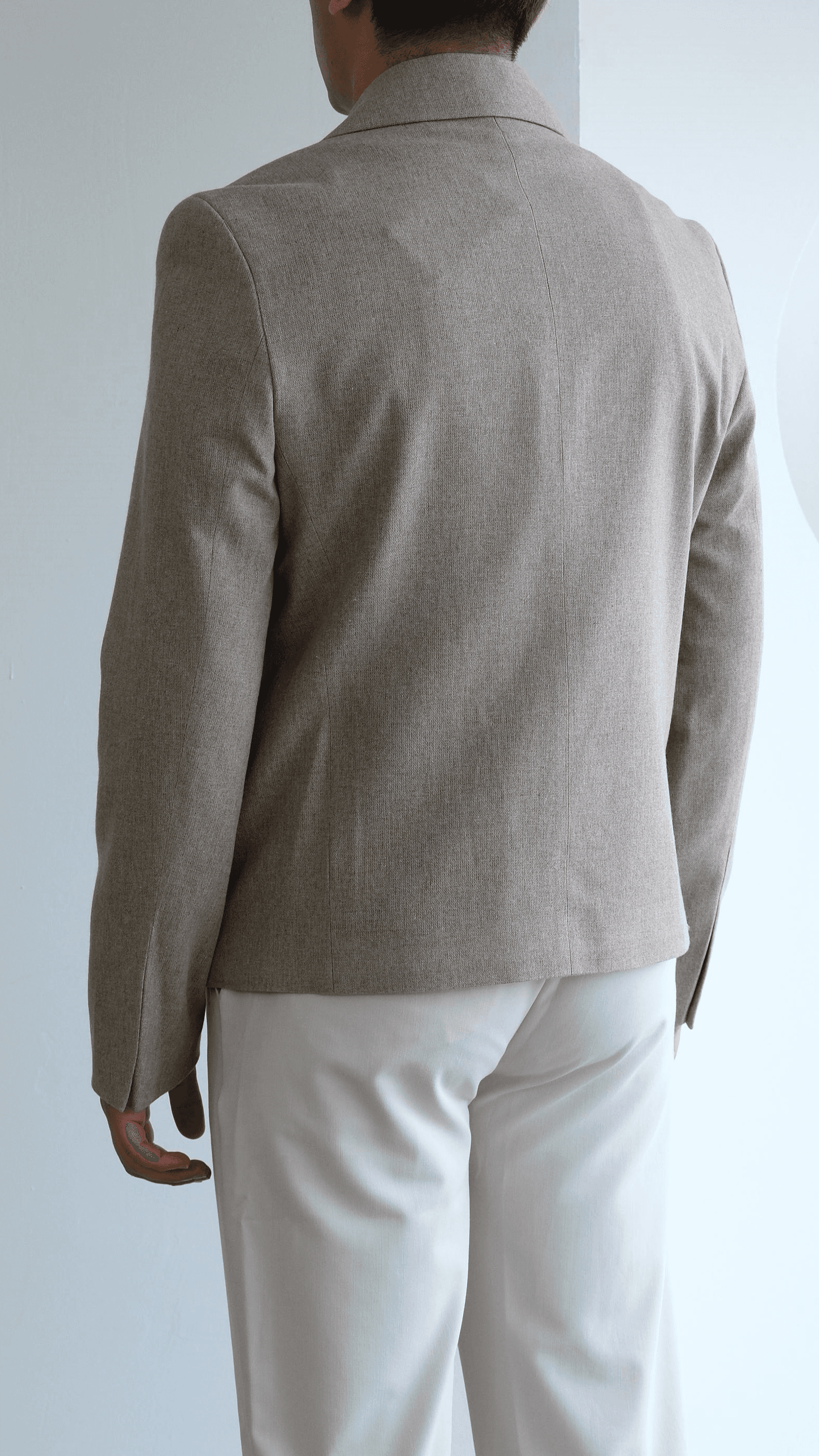 Kahve Kruvaze Crop Fıt Keten Ceket