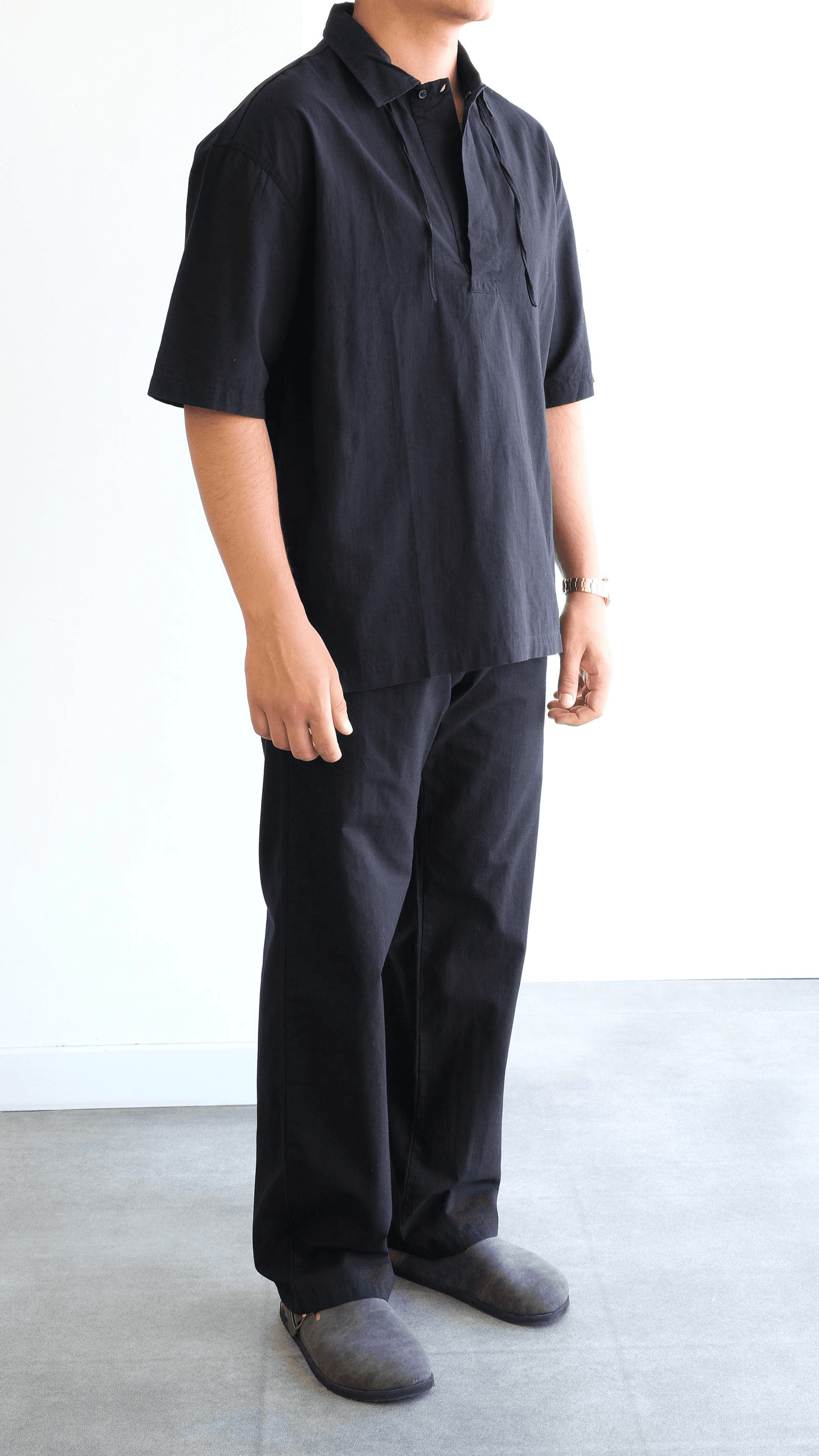 Siyah Baggy Pamuk Keten Pantolon