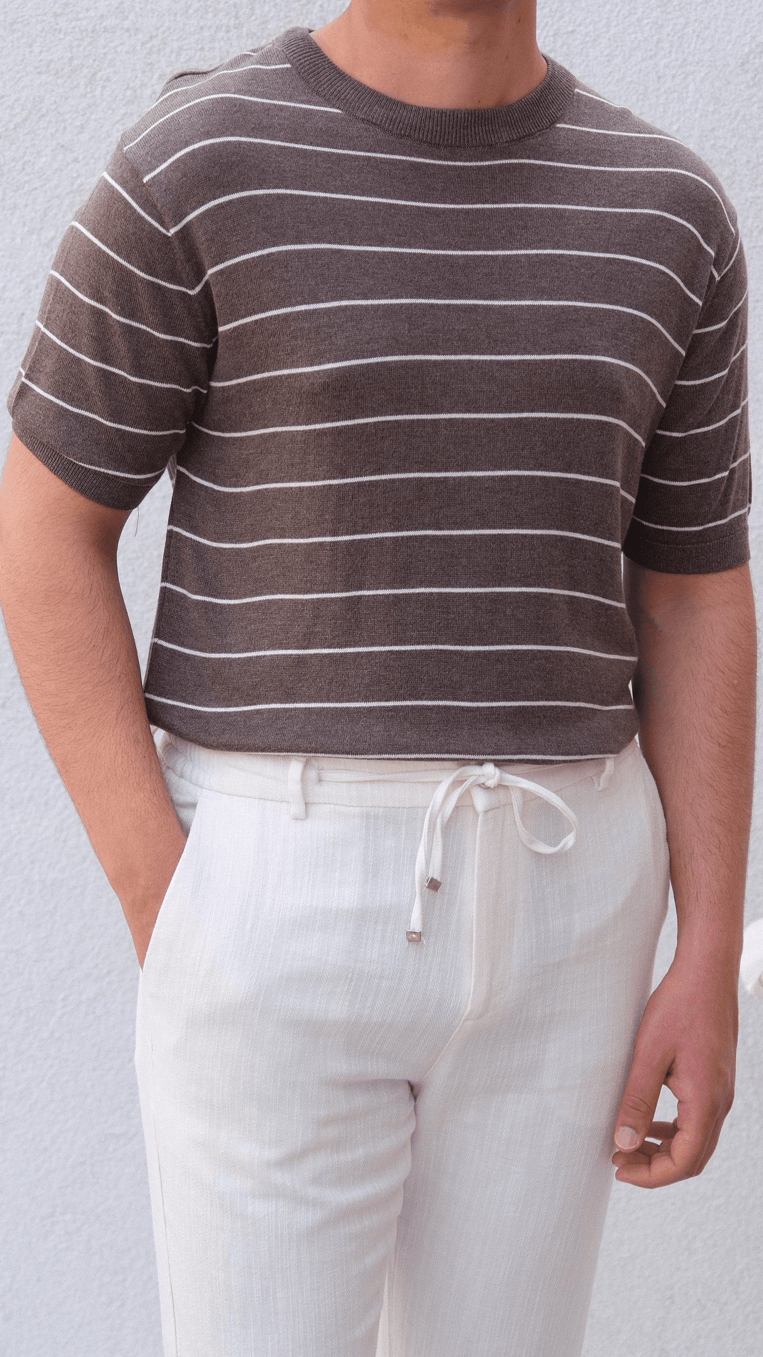 Kahve Şeritli Triko Tshirt