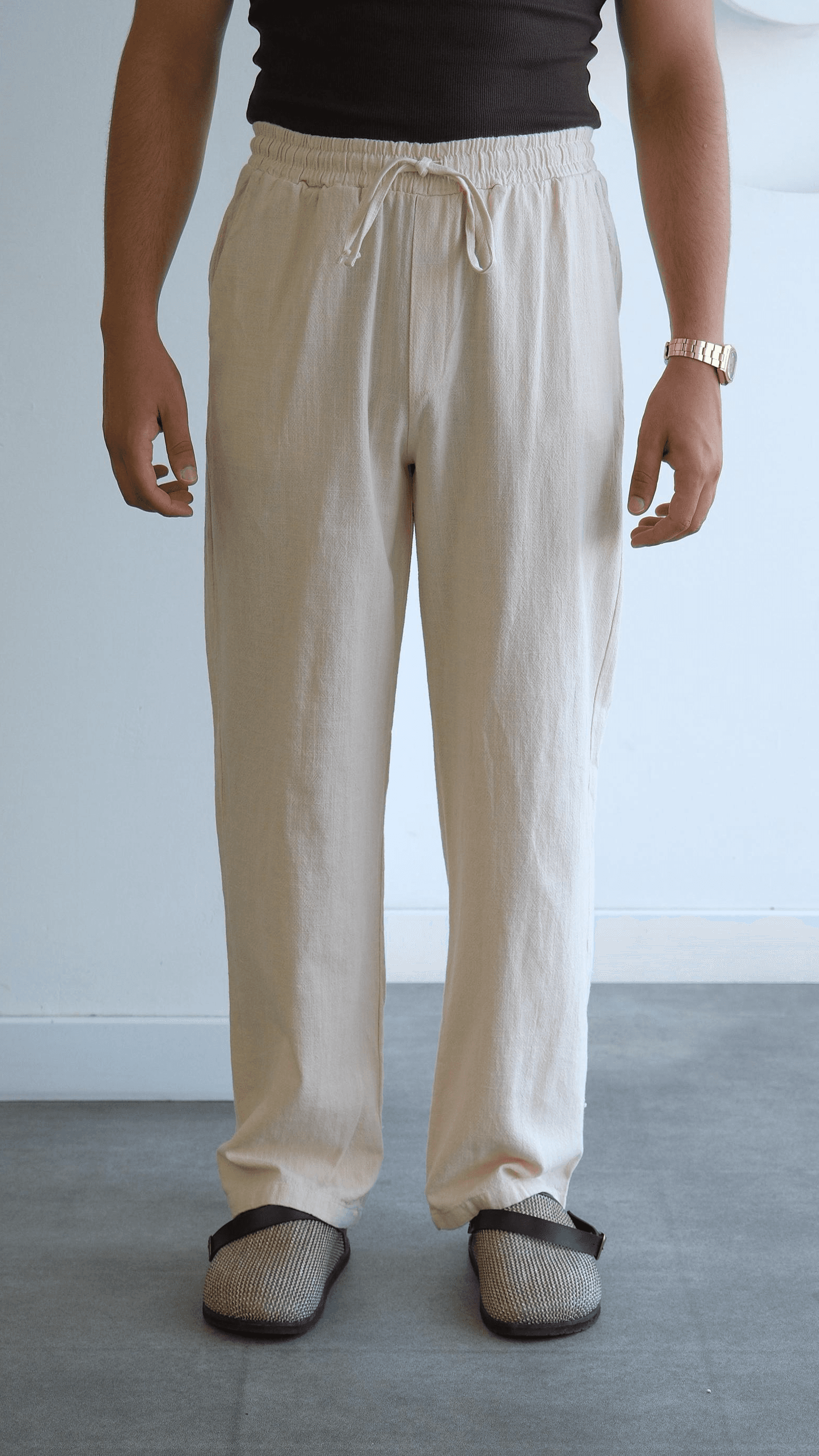 Bej Baggy Keten Pantolon