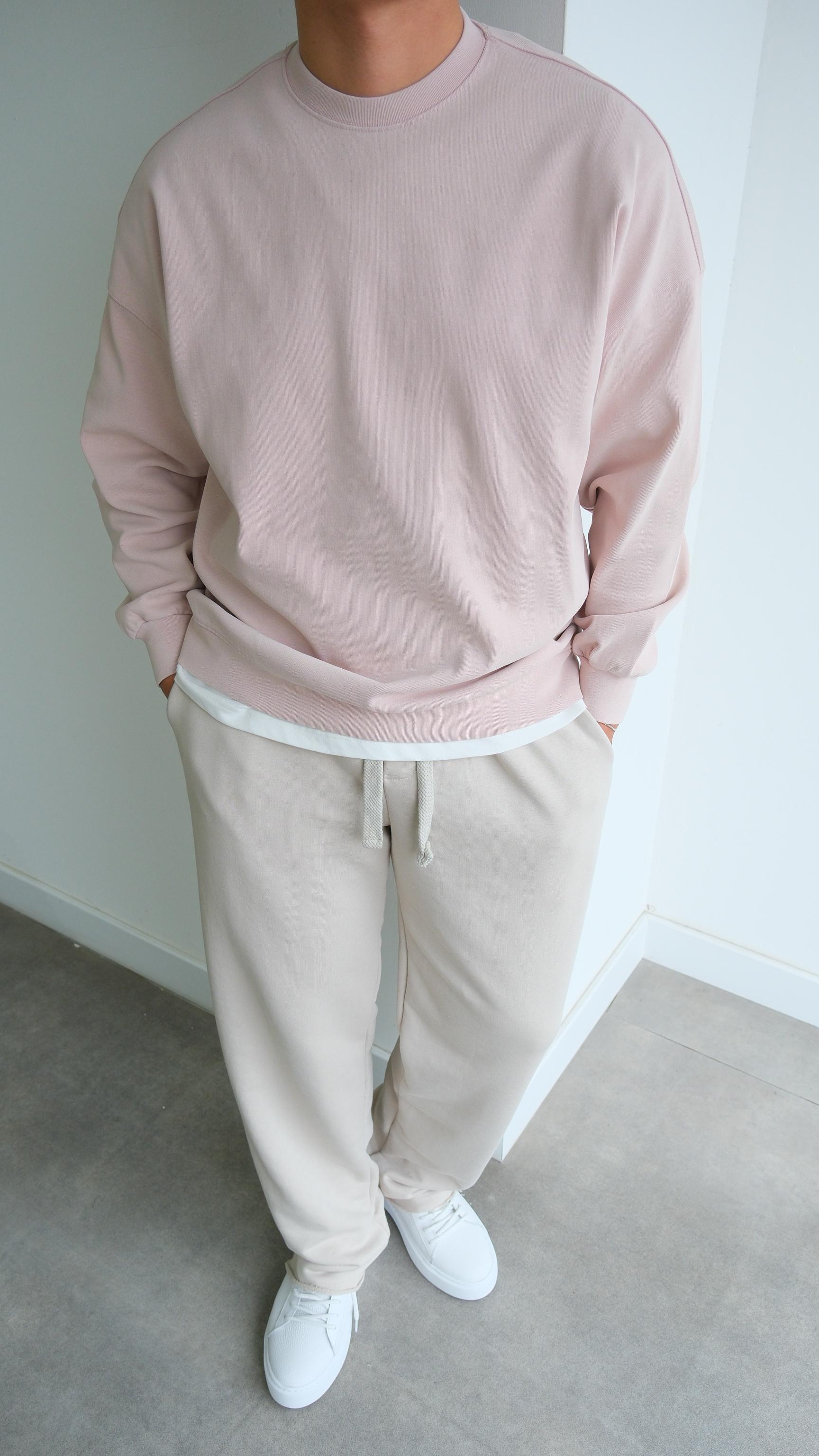 Bisiklet Yaka Toz Pembe Sweat