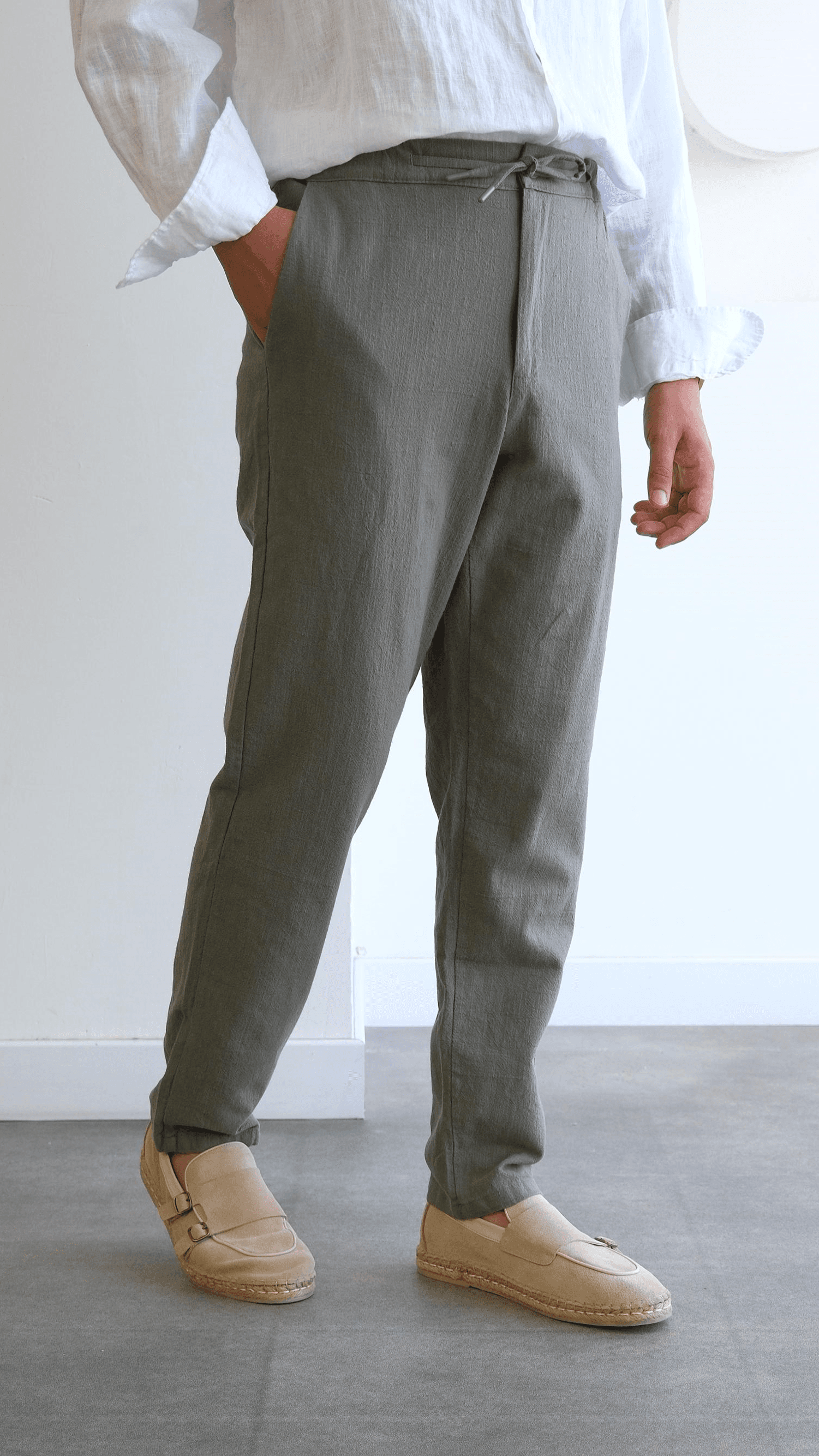 Yeşil Regular Keten Pantolon