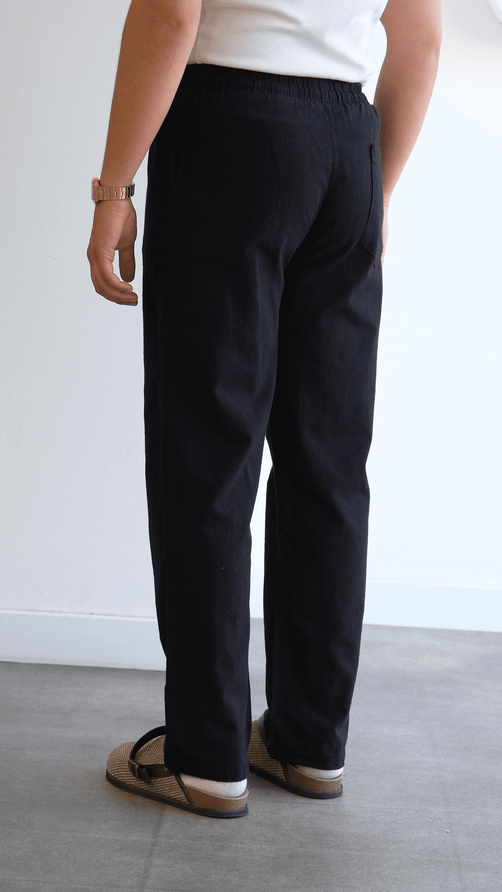 Siyah Baggy Keten Pantolon