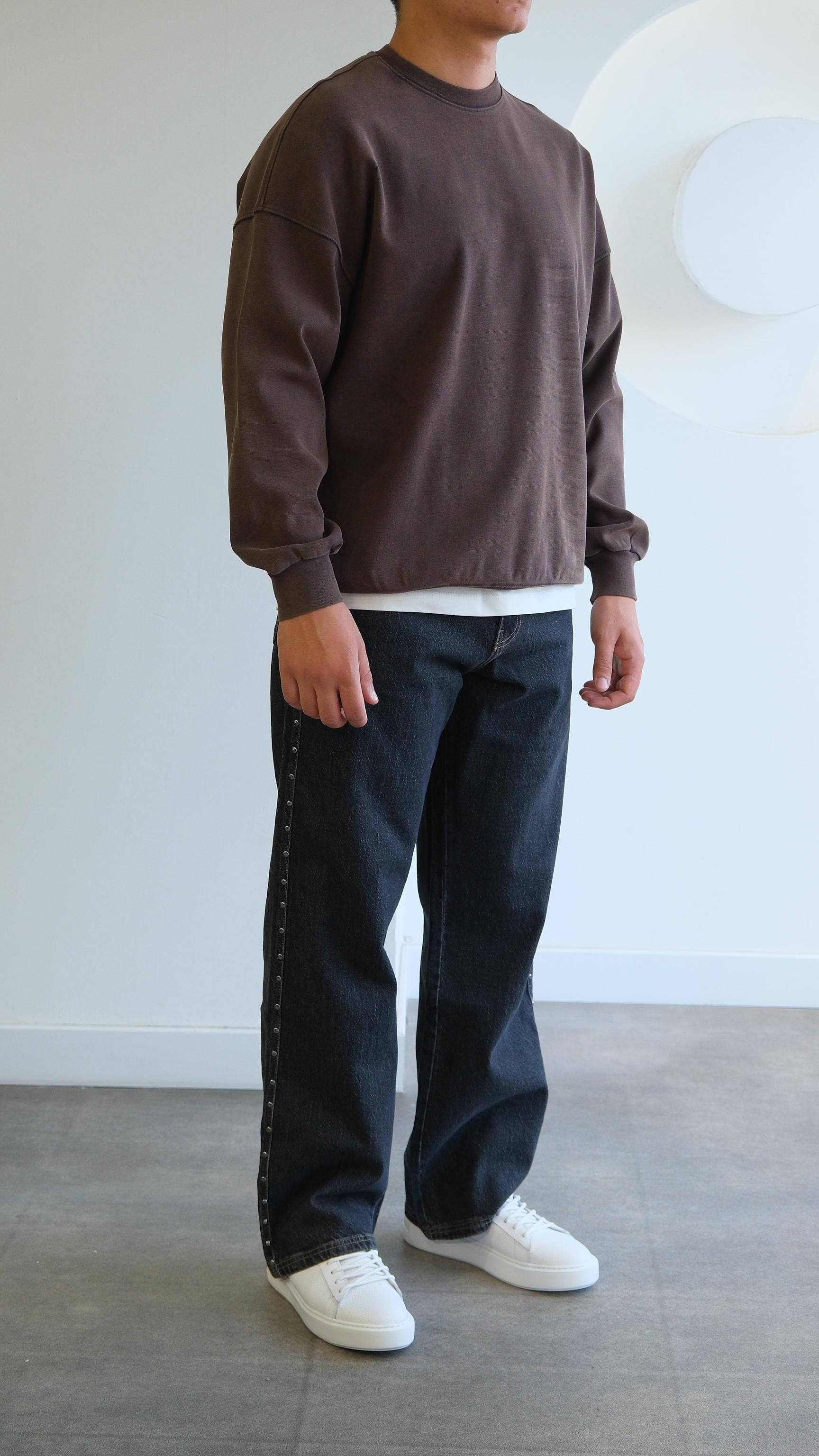 Kahve Yıkamalı Oversize Sweat