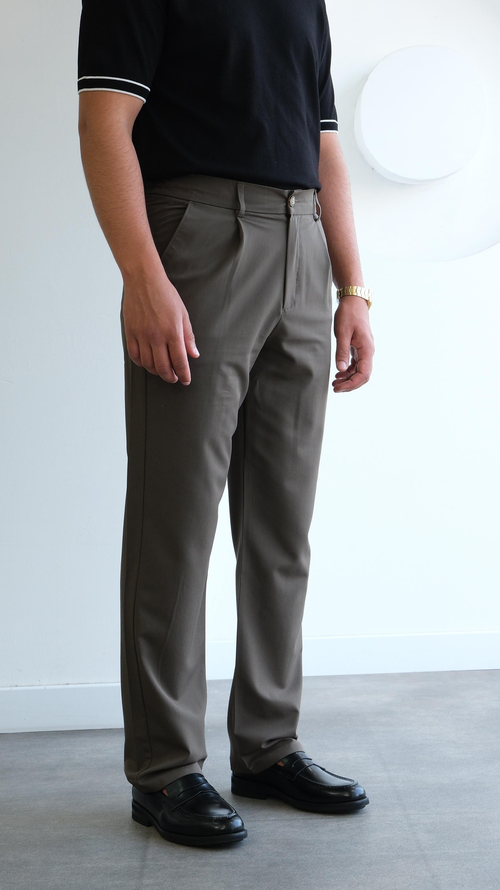 Haki Baggy Teknik Kumaş Pileli Pantolon