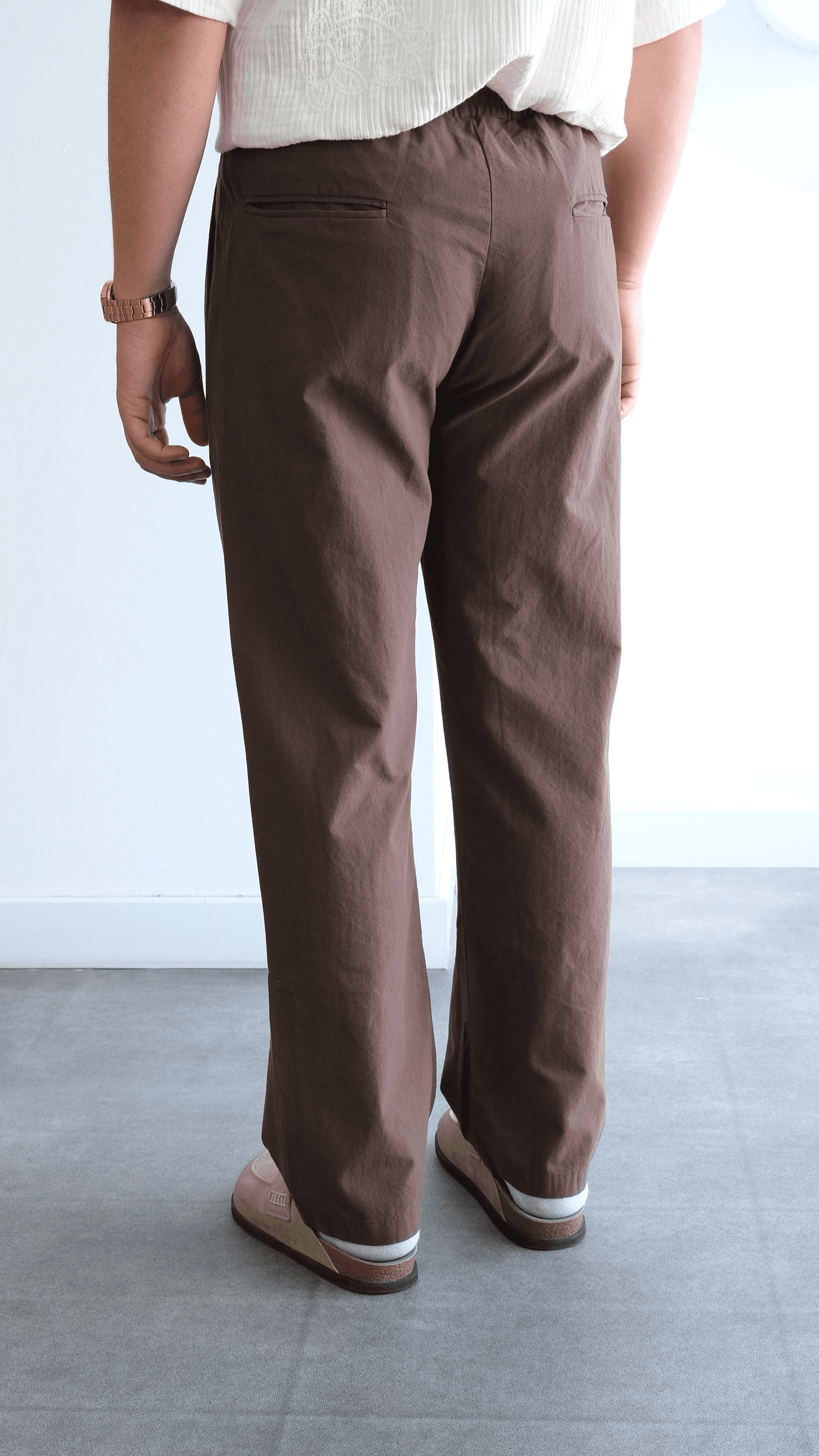 Kahve Yıkamalı Keten Bağcıklı Baggy Pantolon
