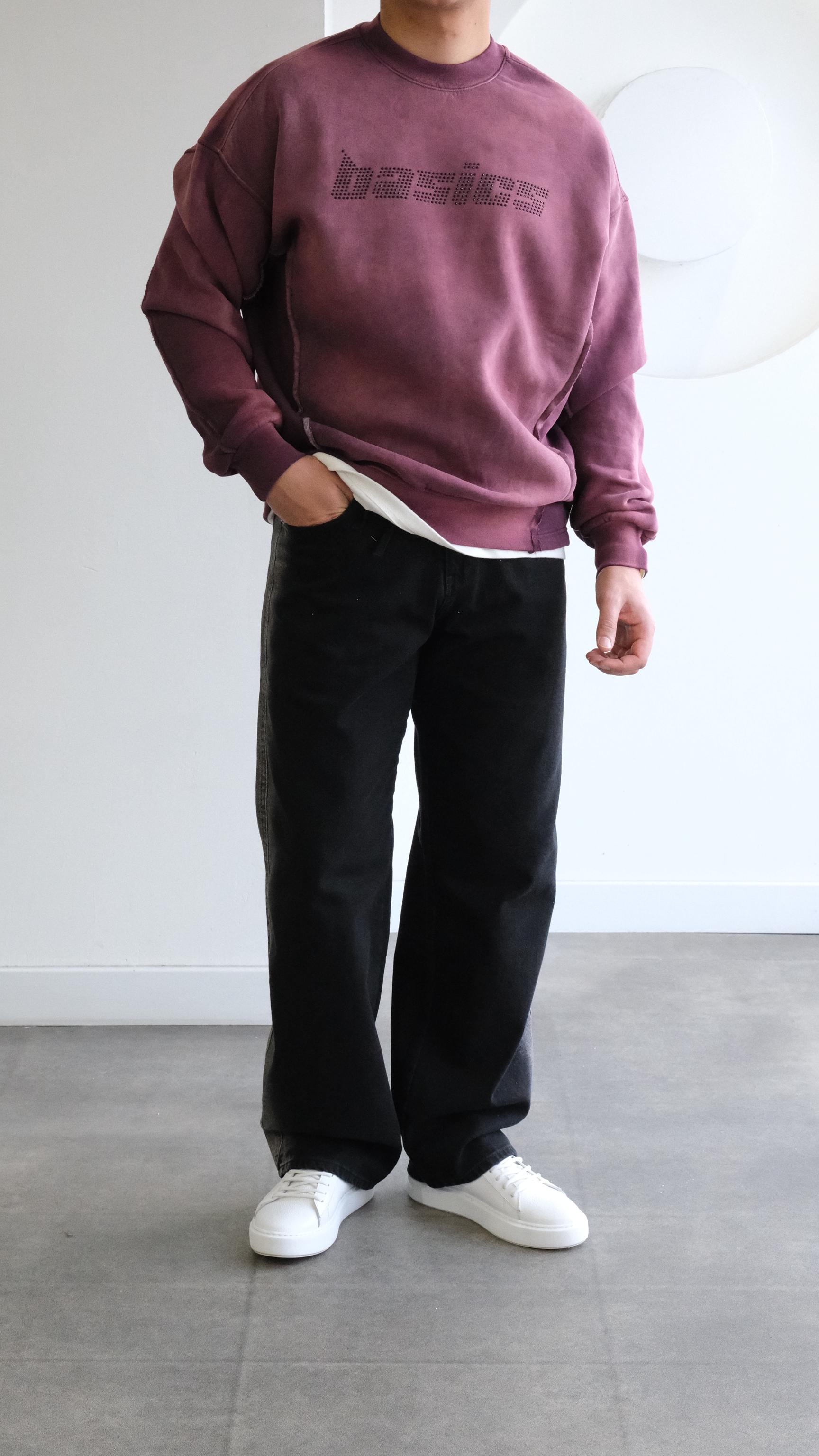 Yıkamalı Mürdüm Oversize Sweatshirt