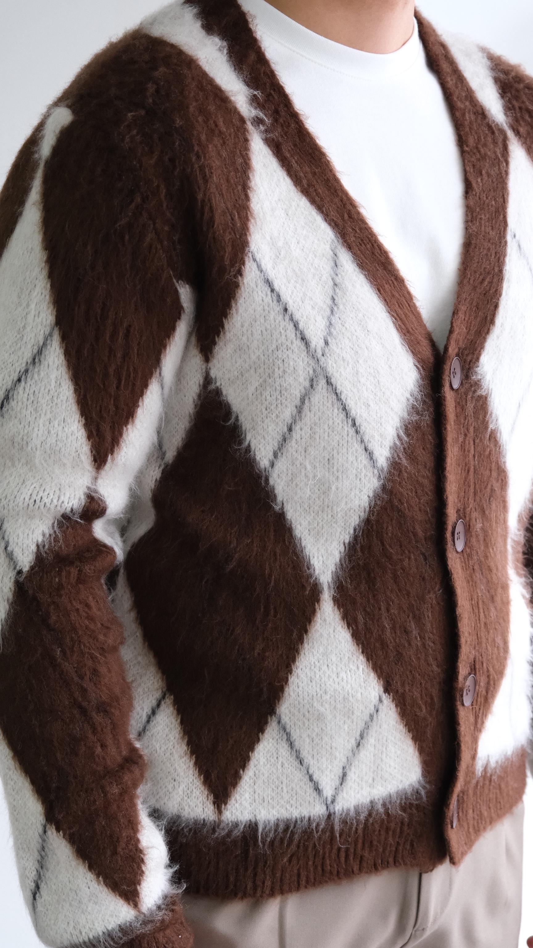 Baklava Desenli Kahve Yün Kazak