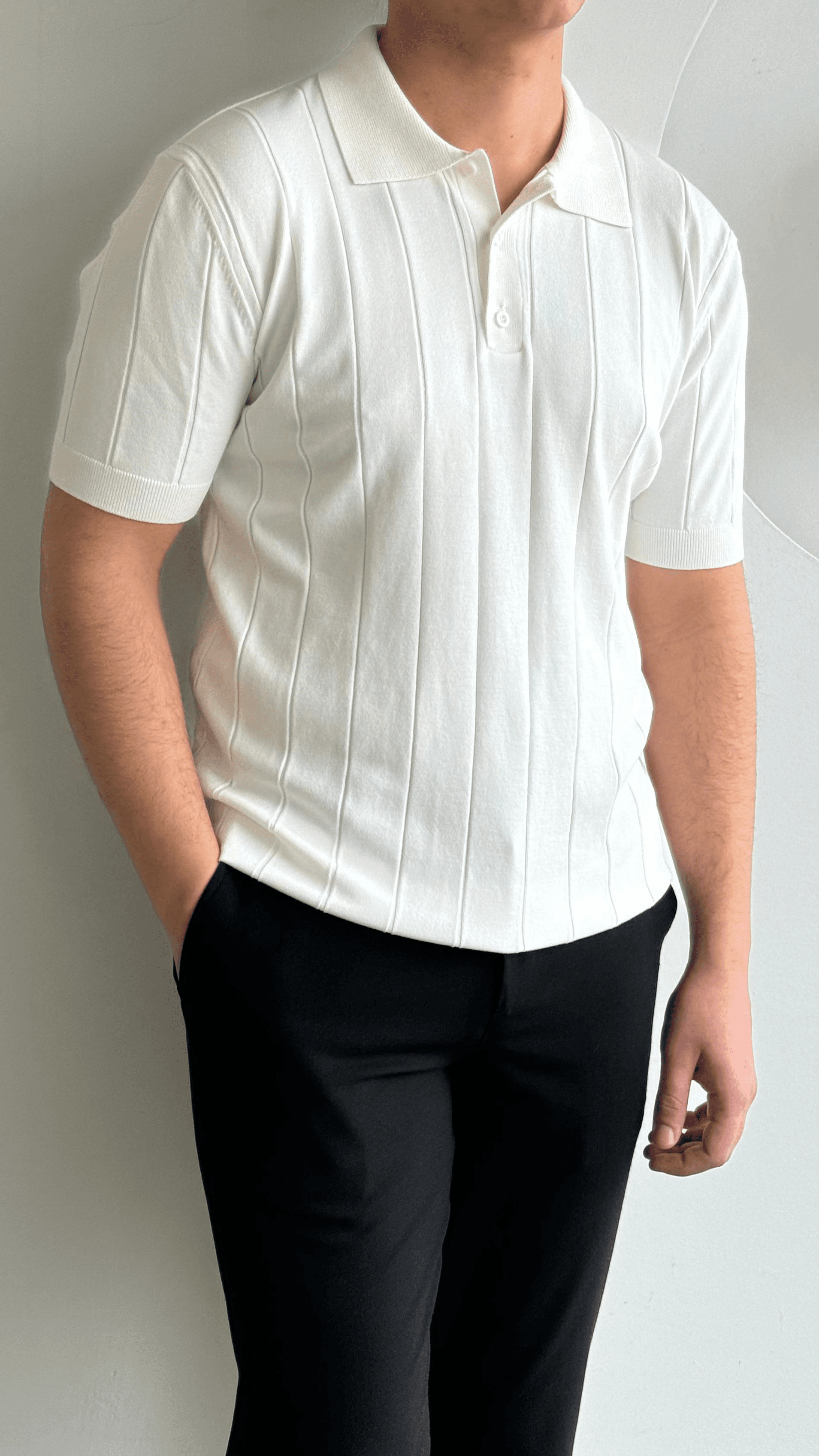 Beyaz Şeritli Premıum Polo Yaka Triko