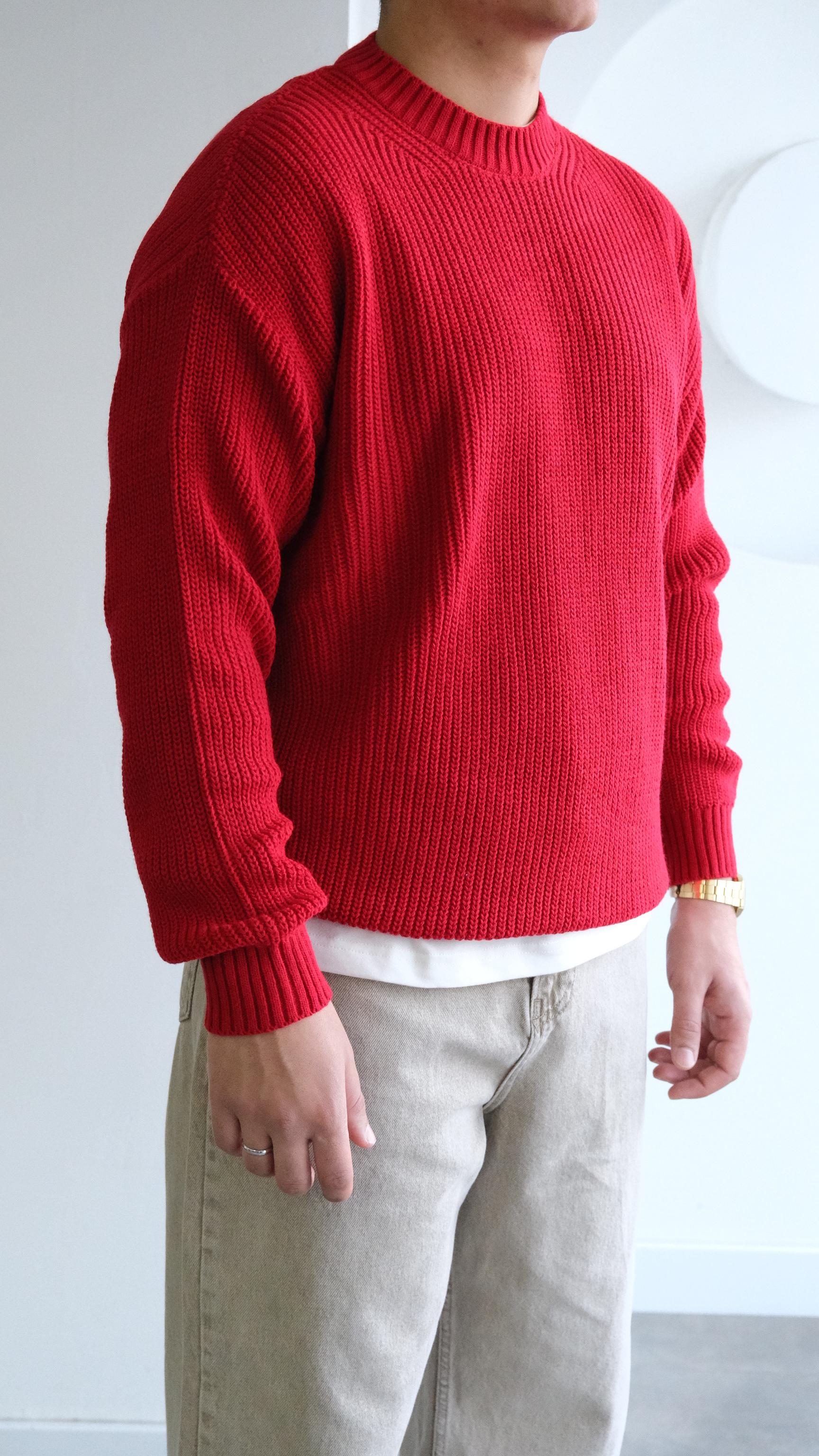 Kırmızı Örme Simit Yaka Kazak