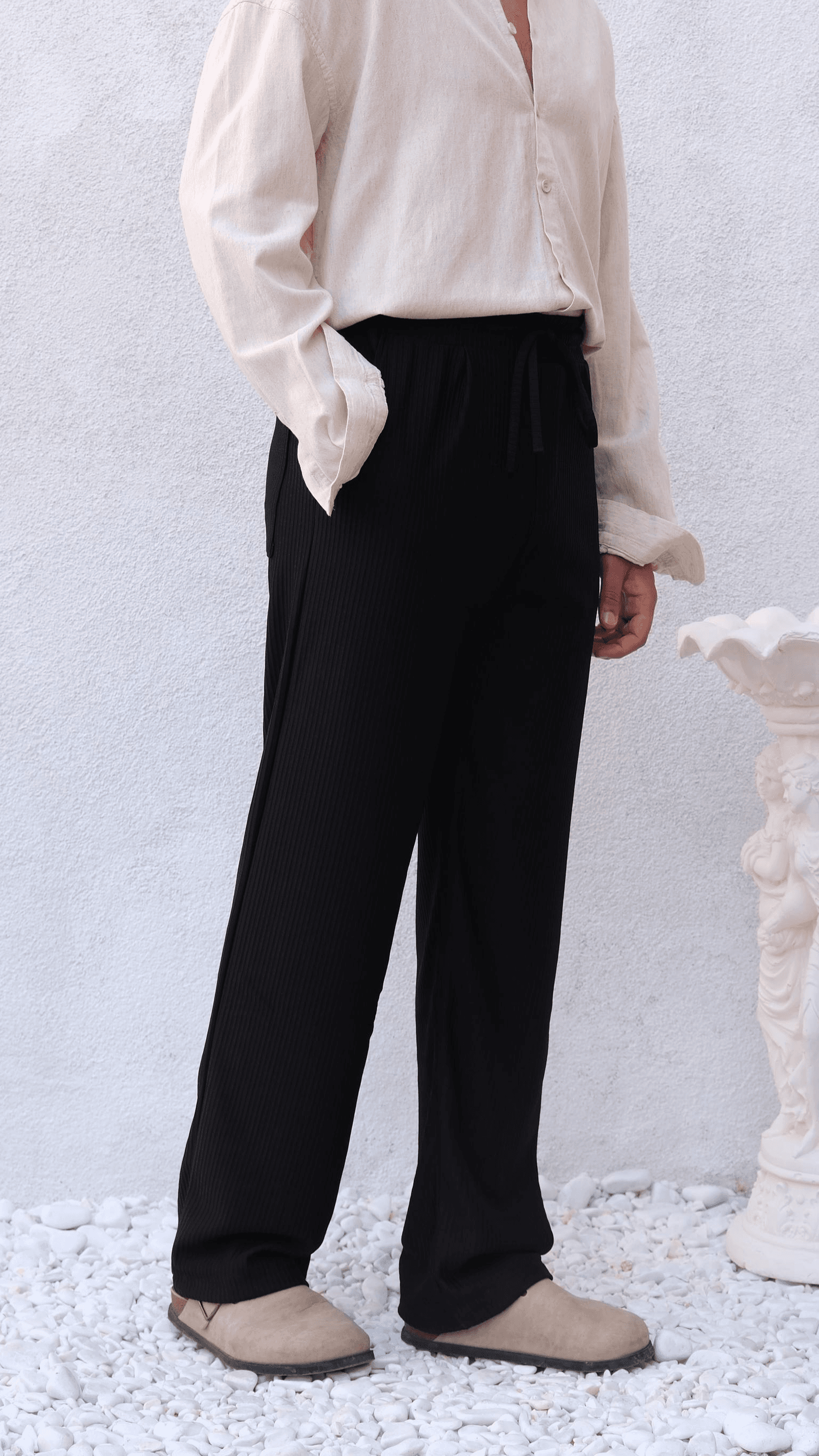 Siyah Fitilli Baggy Eşofman Altı