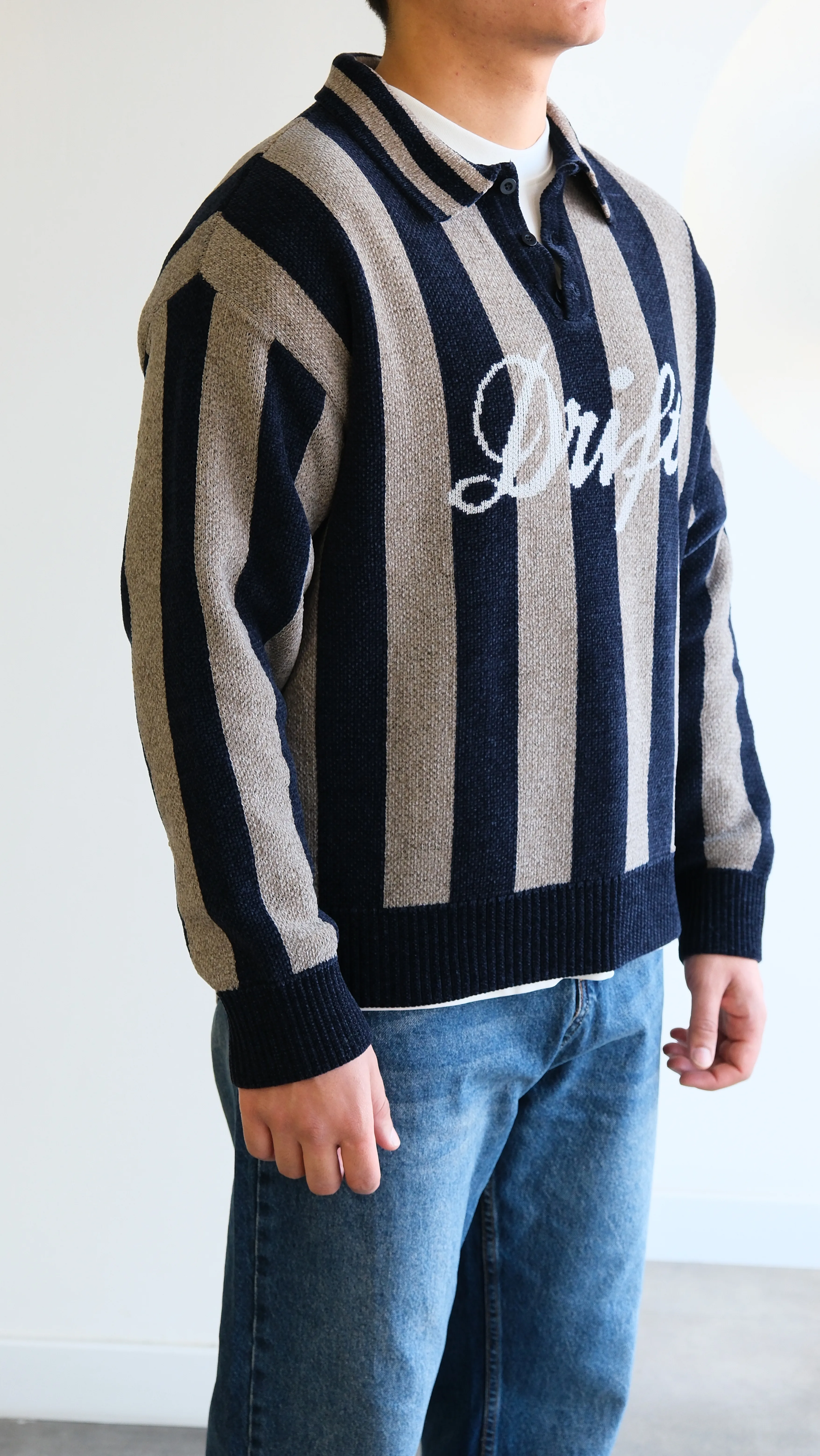 Polo Yaka Jakarlı Örme Kazak