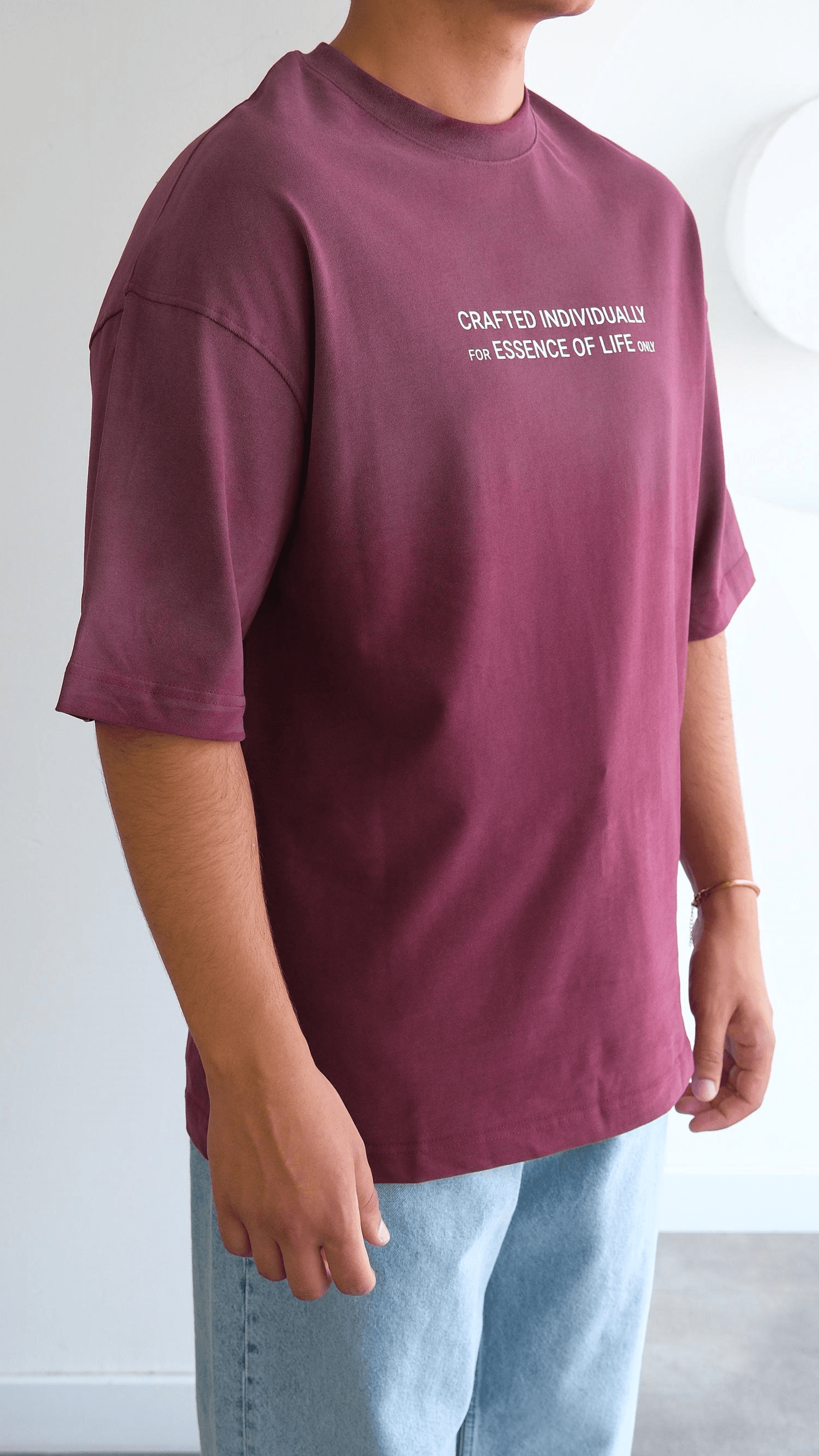 Bordo Yazı Baskılı Yıkamalı Tshirt