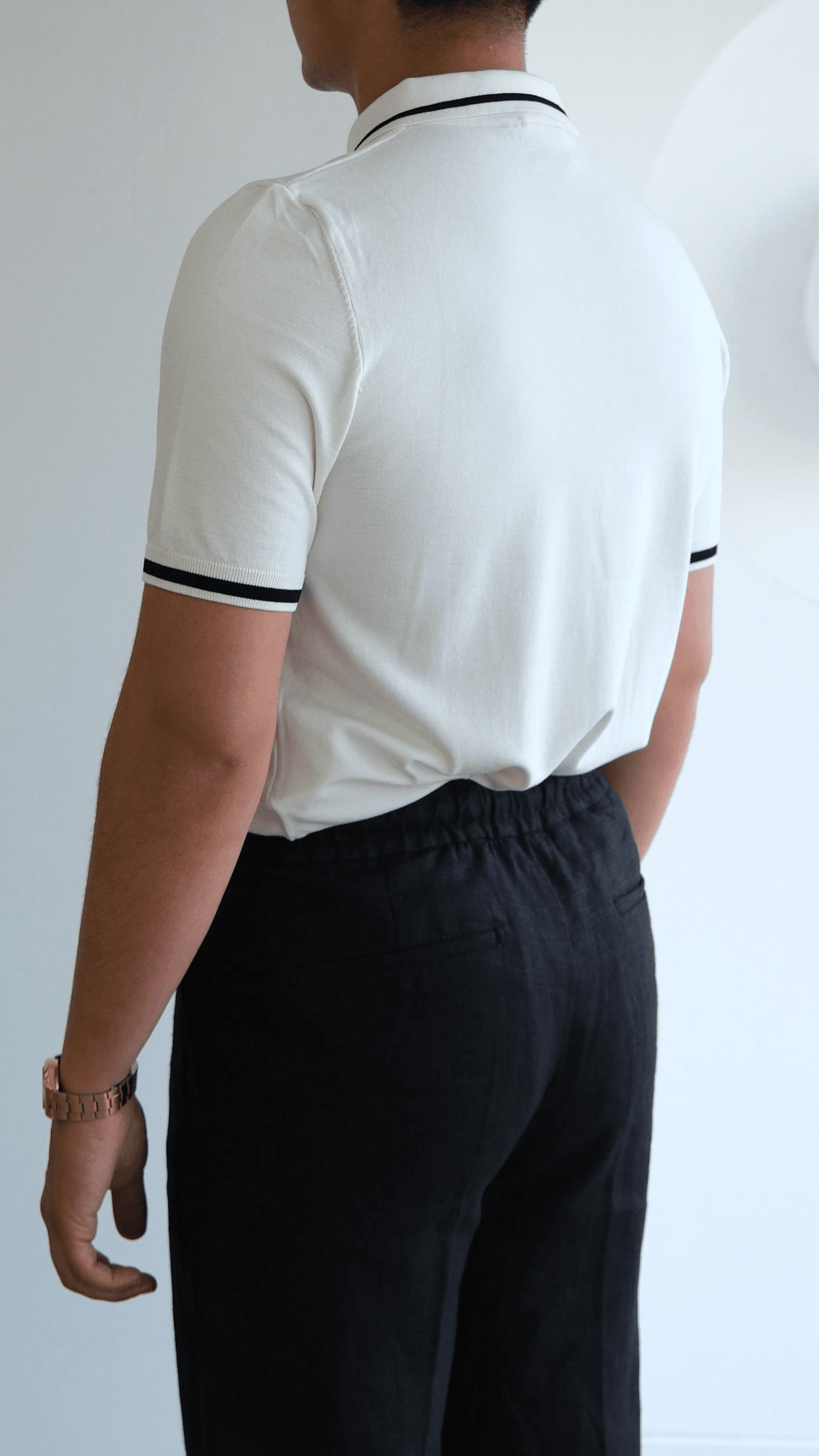 Ekru Polo Yaka Şeritli Triko Tshirt
