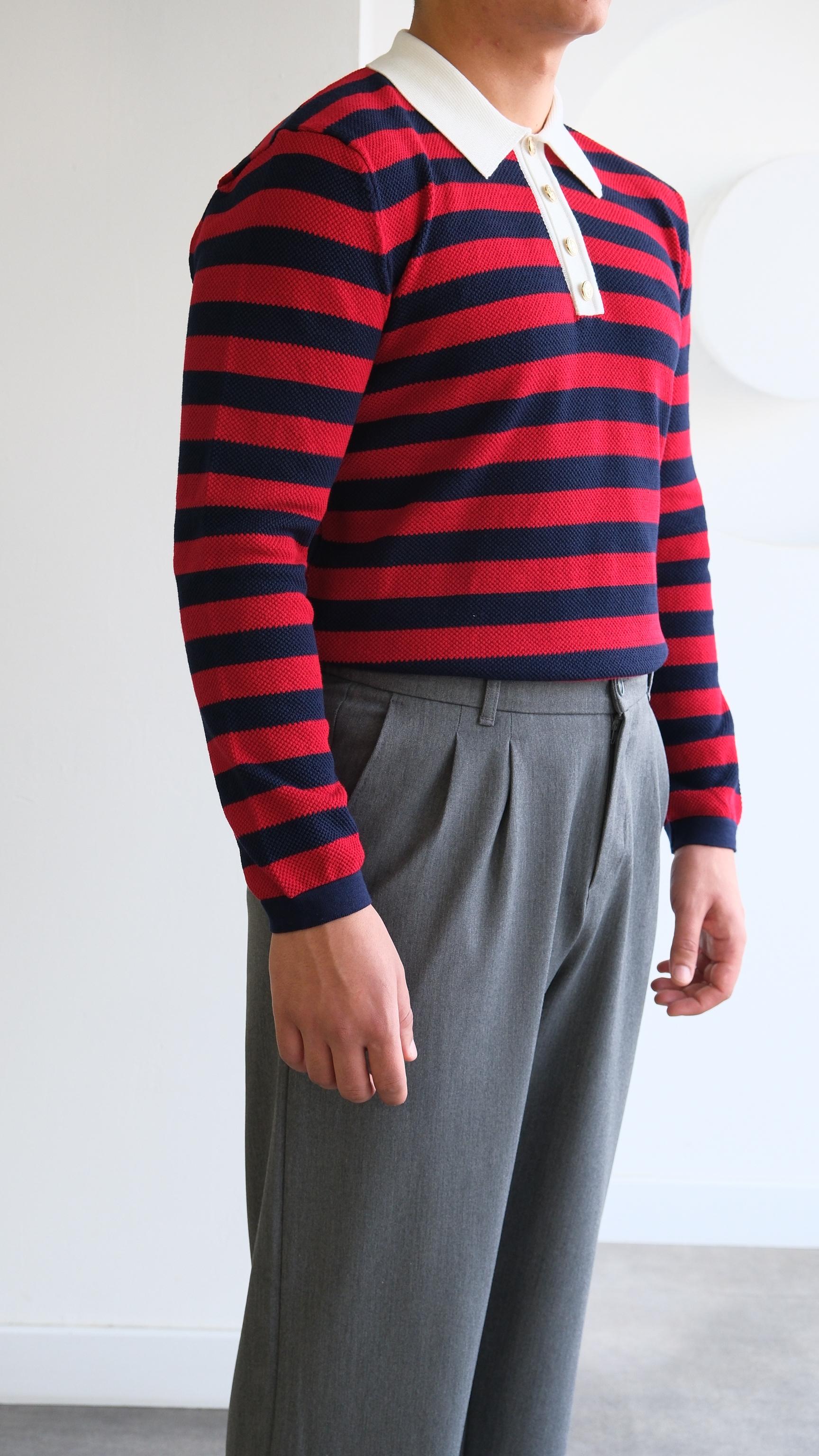 Polo Yaka Bordo/ Lacivert Premium Örme Kazak