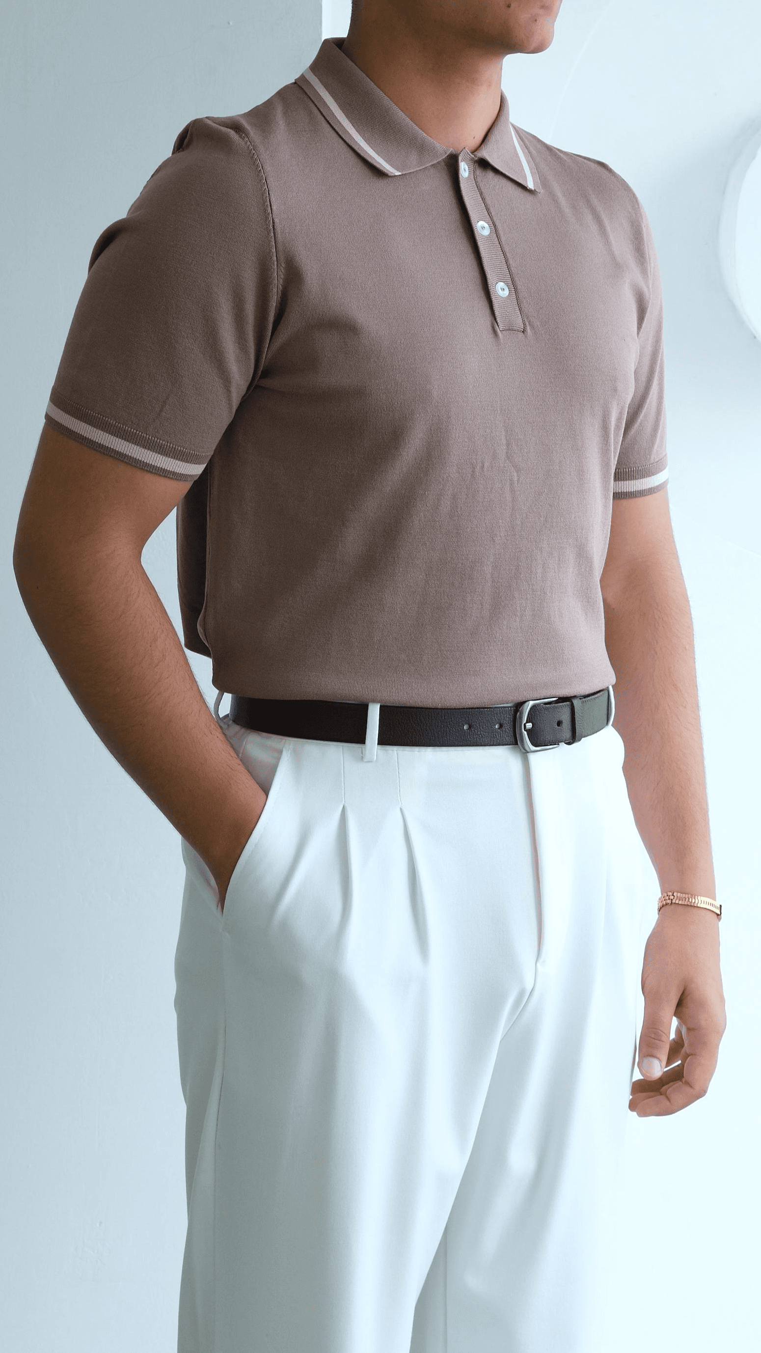 Vizon Şeritli Polo Yaka Triko Tshirt