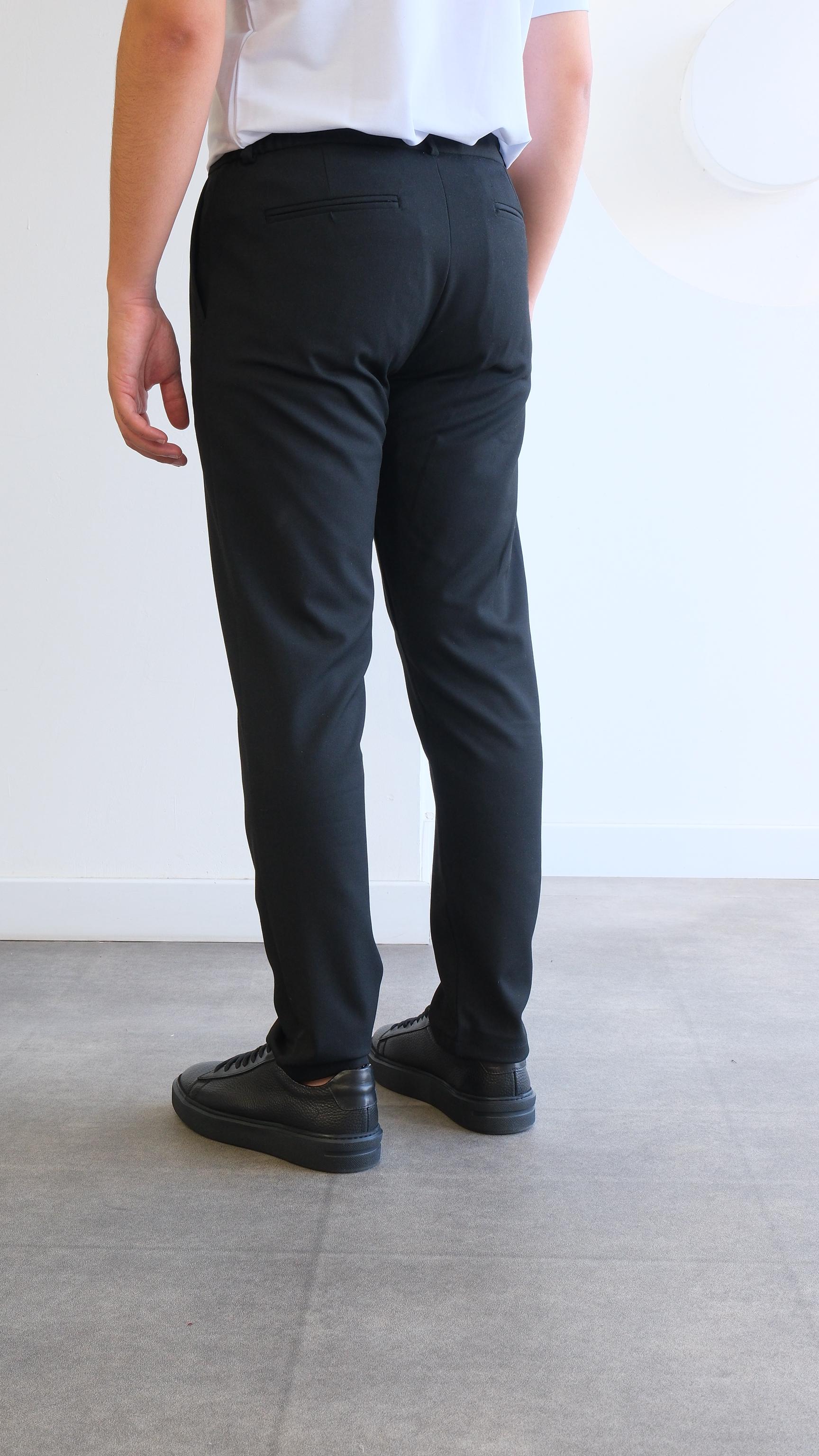 Siyah Regular Belden Bağcıklı Kumaş Pantolon