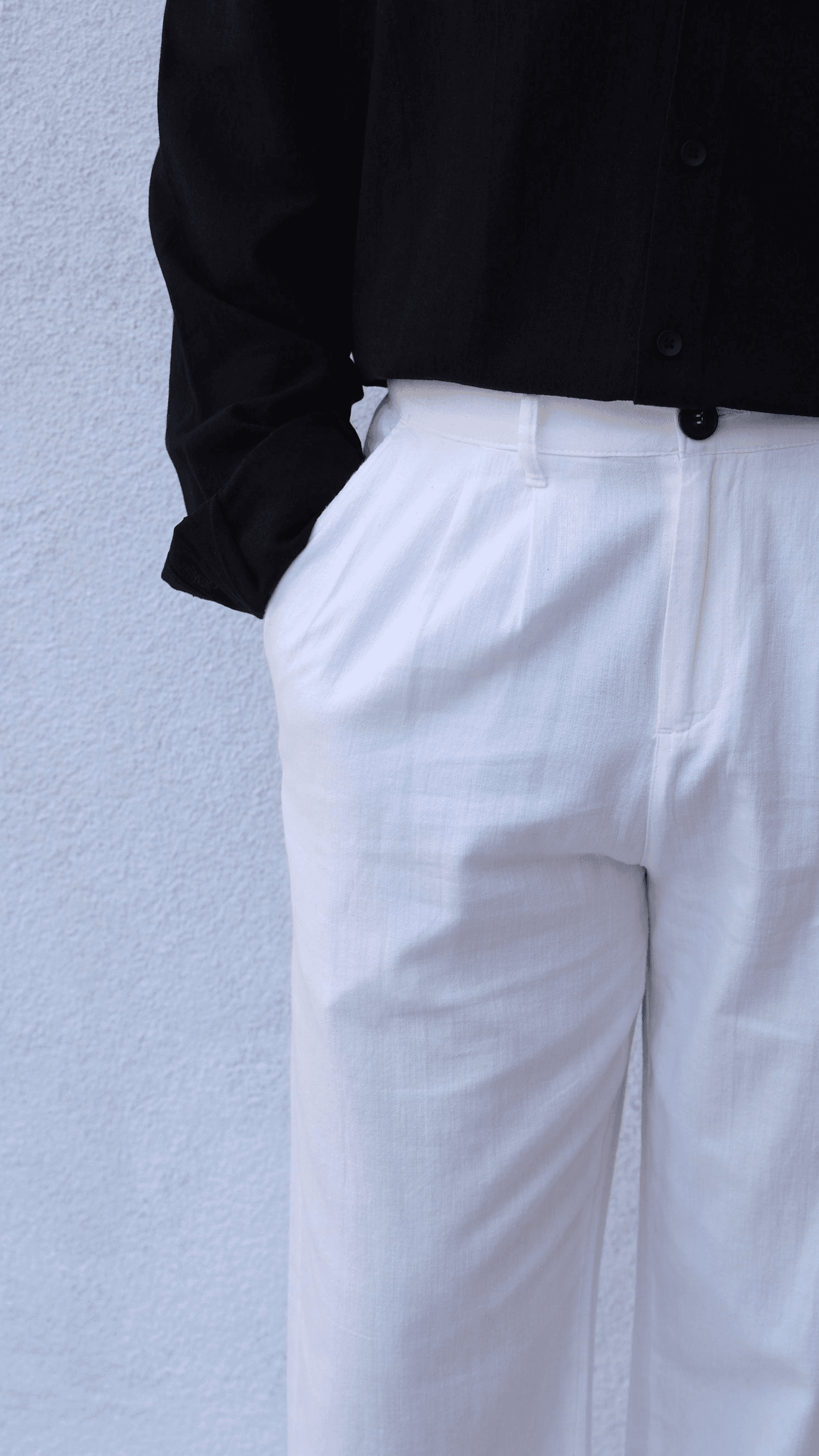 Beyaz Baggy Keten Pantolon