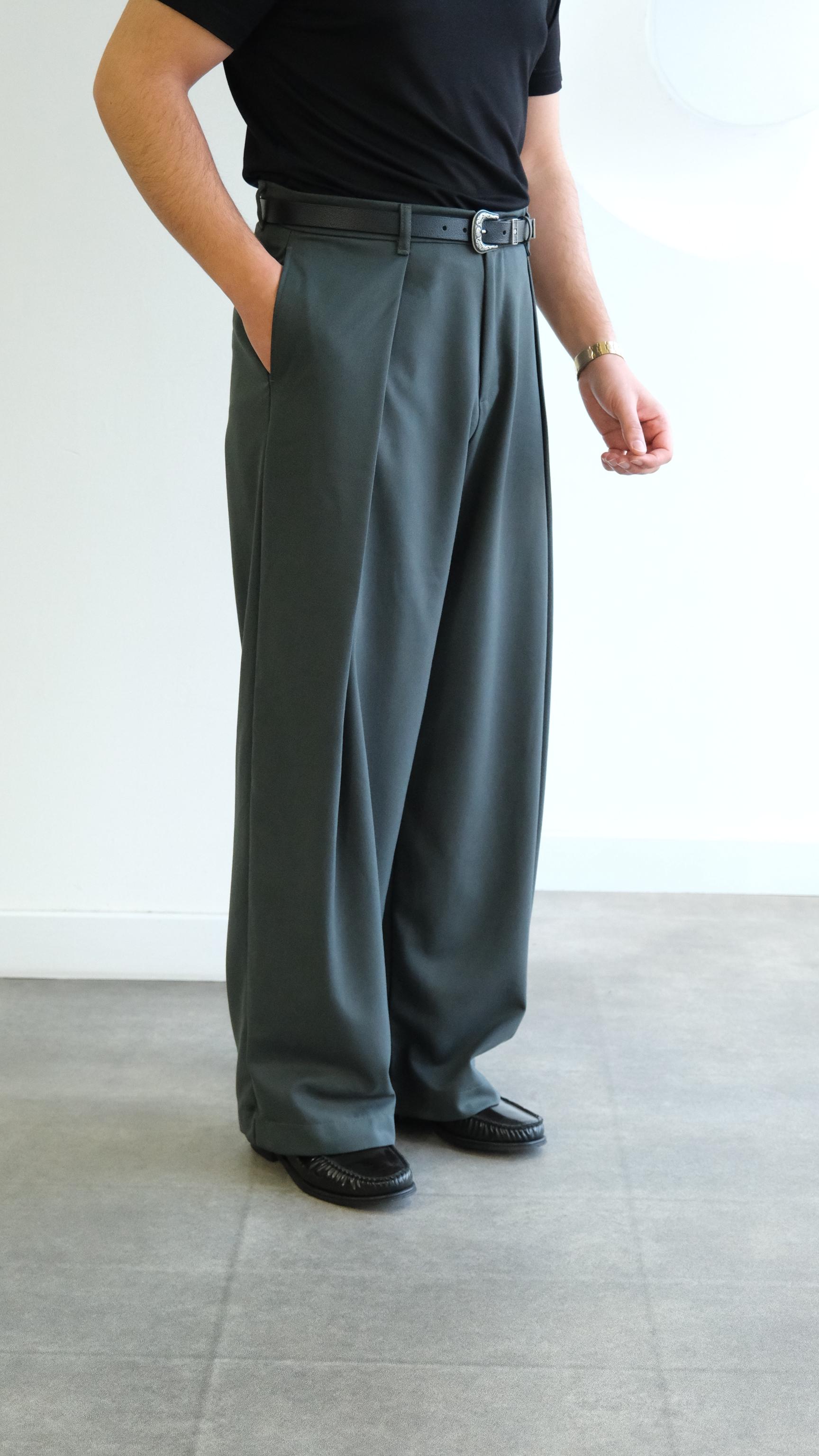 Petrol Yeşili Pileli Baggy Kumaş Pantolon