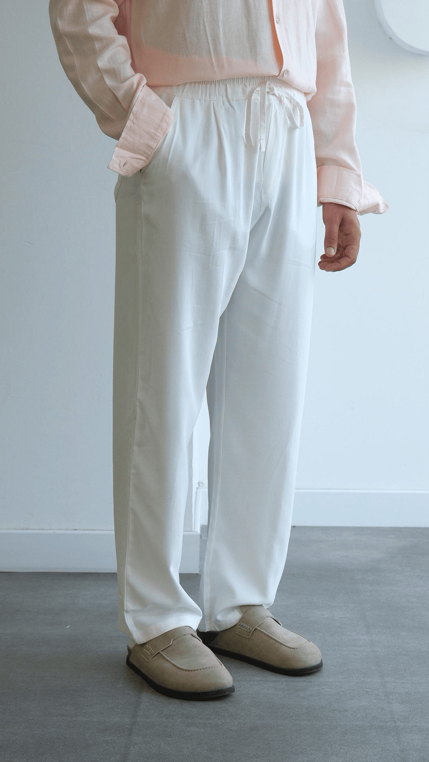 Beyaz Baggy Modal Pantolon