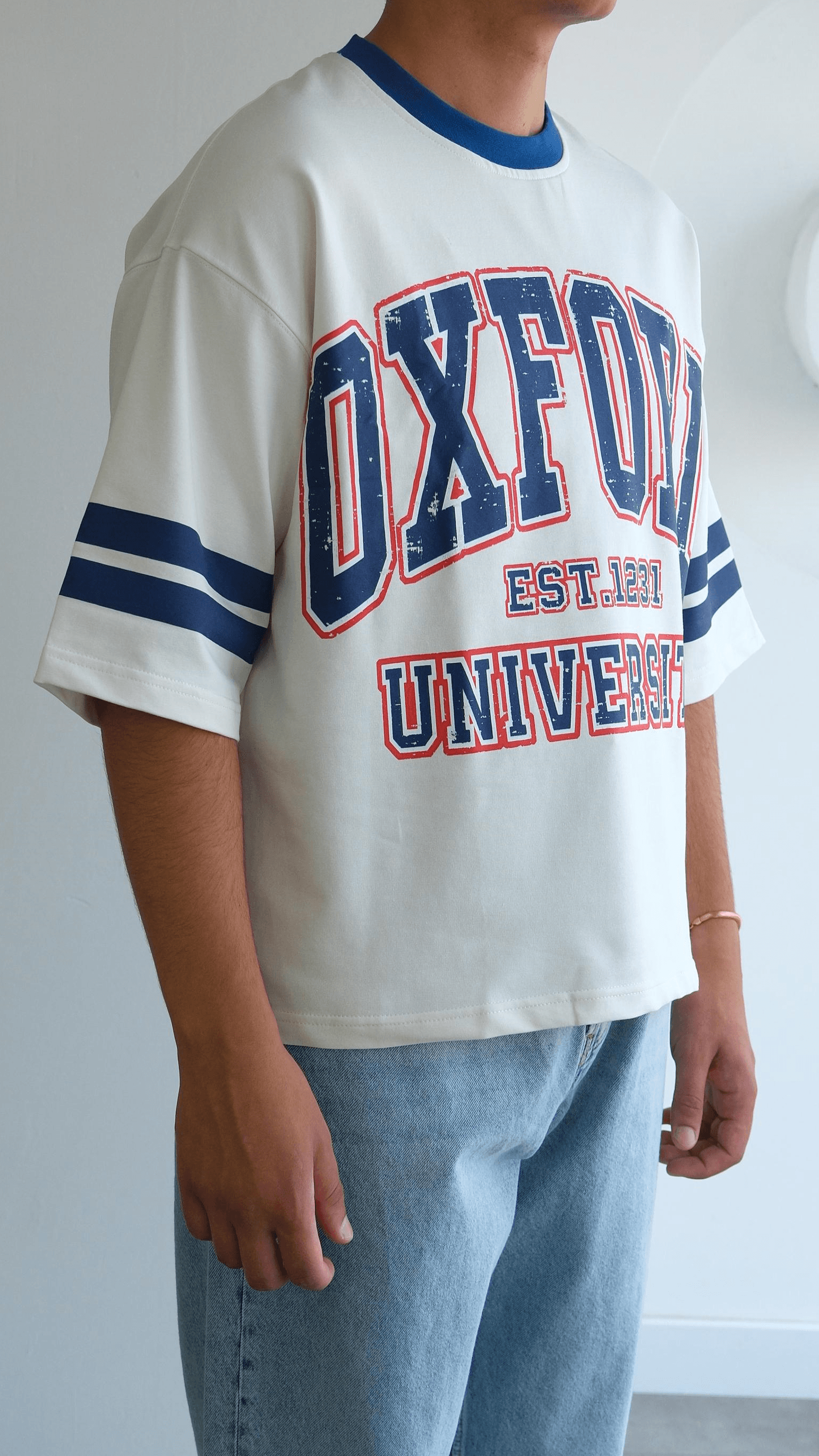 Baskılı Crop Fıt Beyaz Tshirt