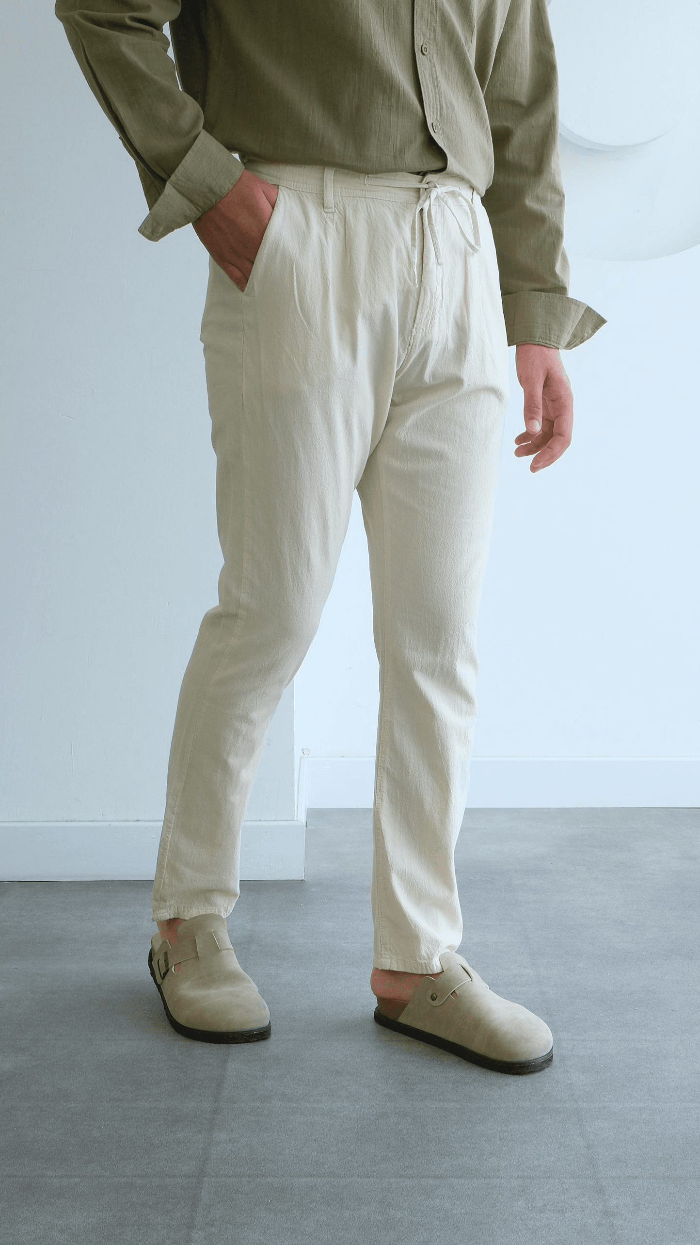 Bej Regular Keten Pantolon