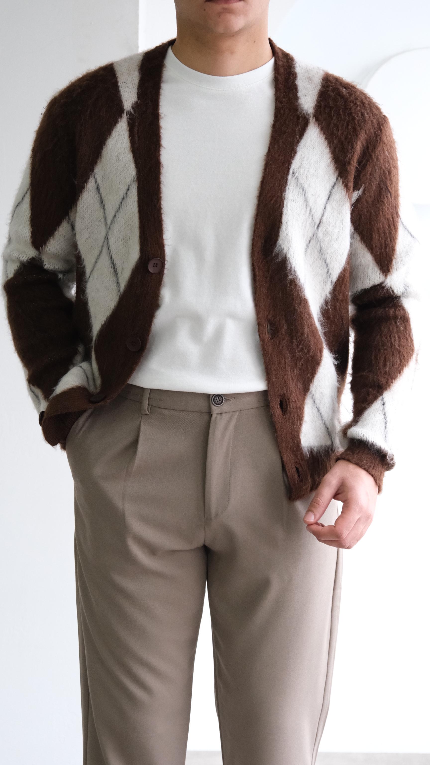 Baklava Desenli Kahve Yün Kazak