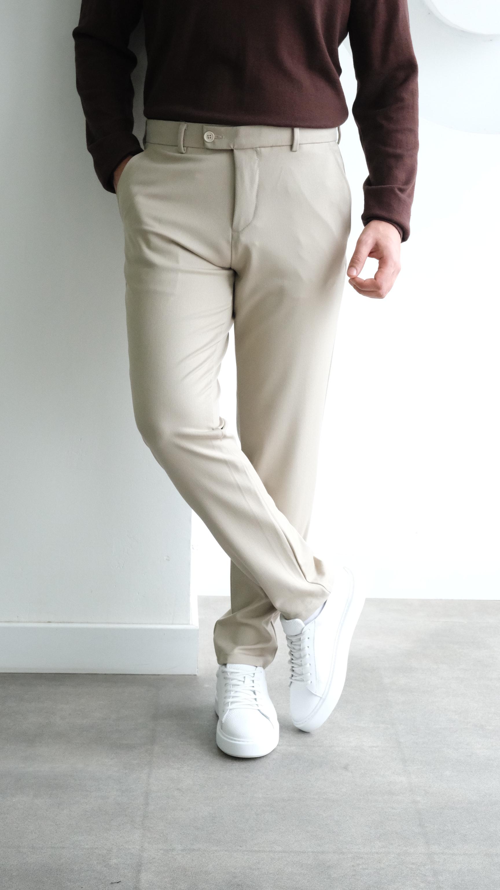 Bej Klasik Kesim Kumaş Pantolon