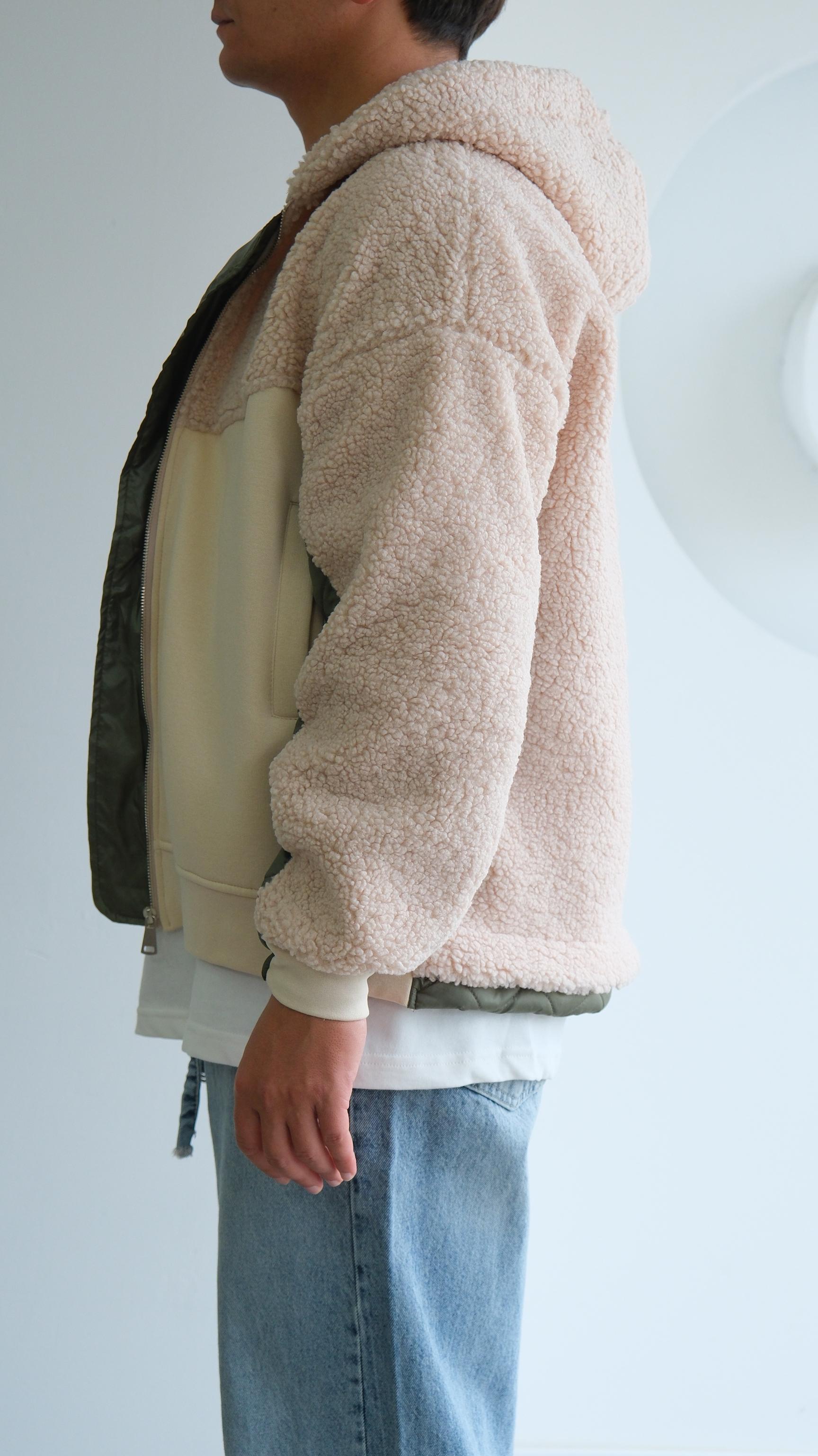 Bej Kapüşonlu Blok Peluşlu Sweatshirt