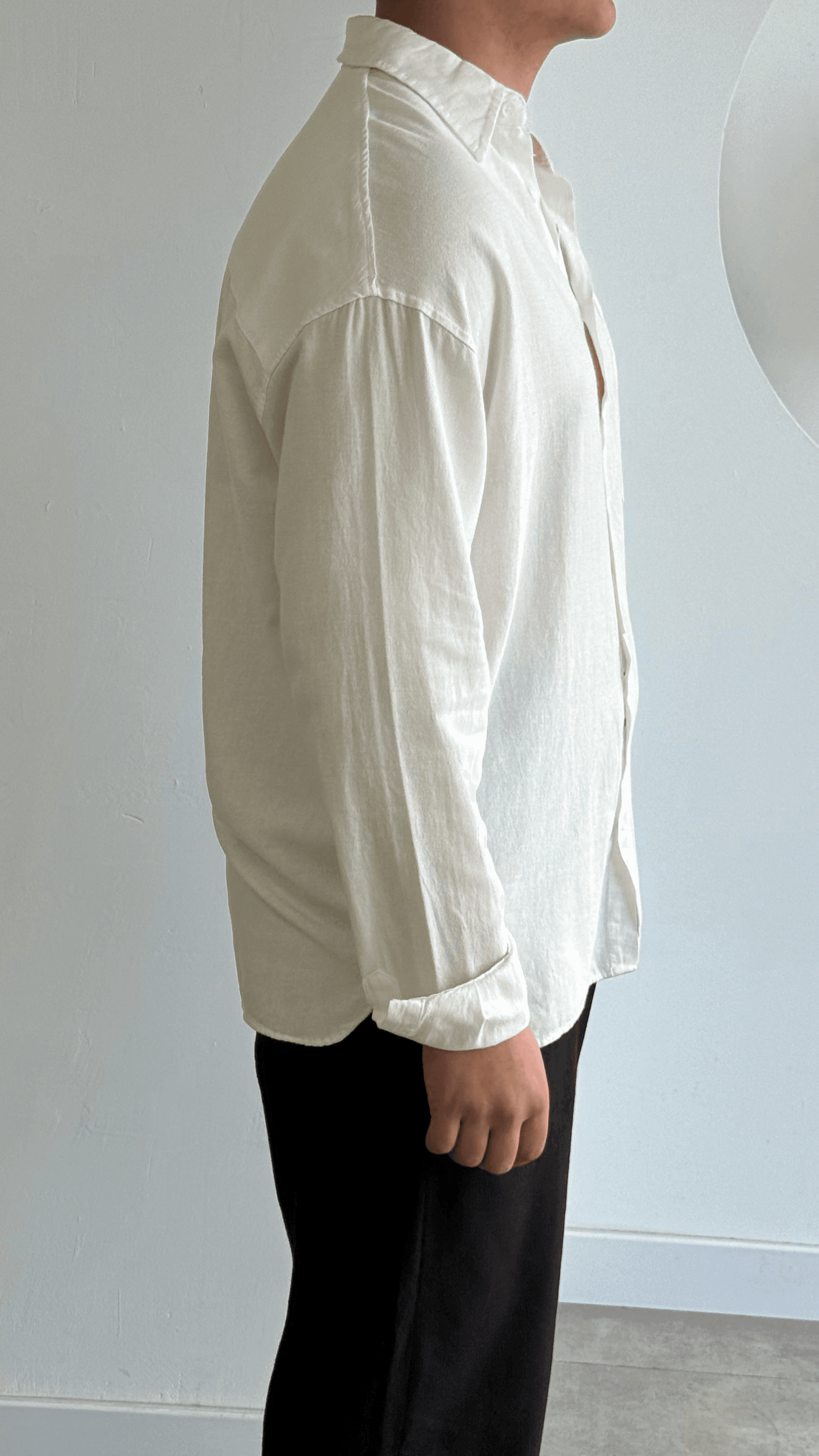 Beyaz Cepli Oversize Keten Gömlek