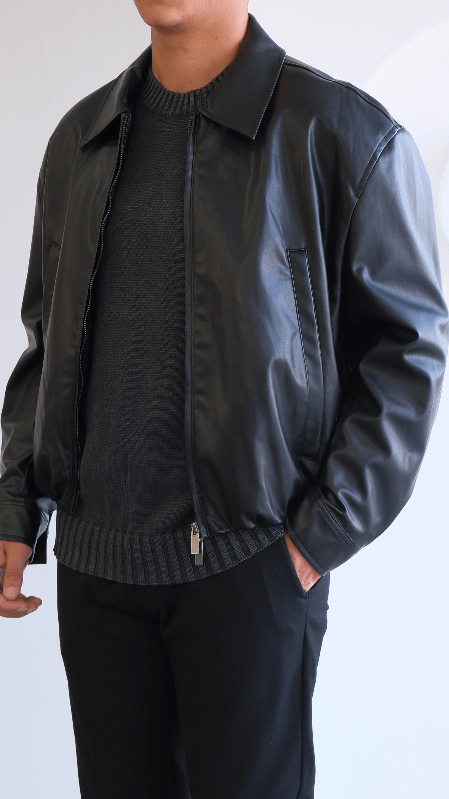 Deri Siyah Bomber Ceket