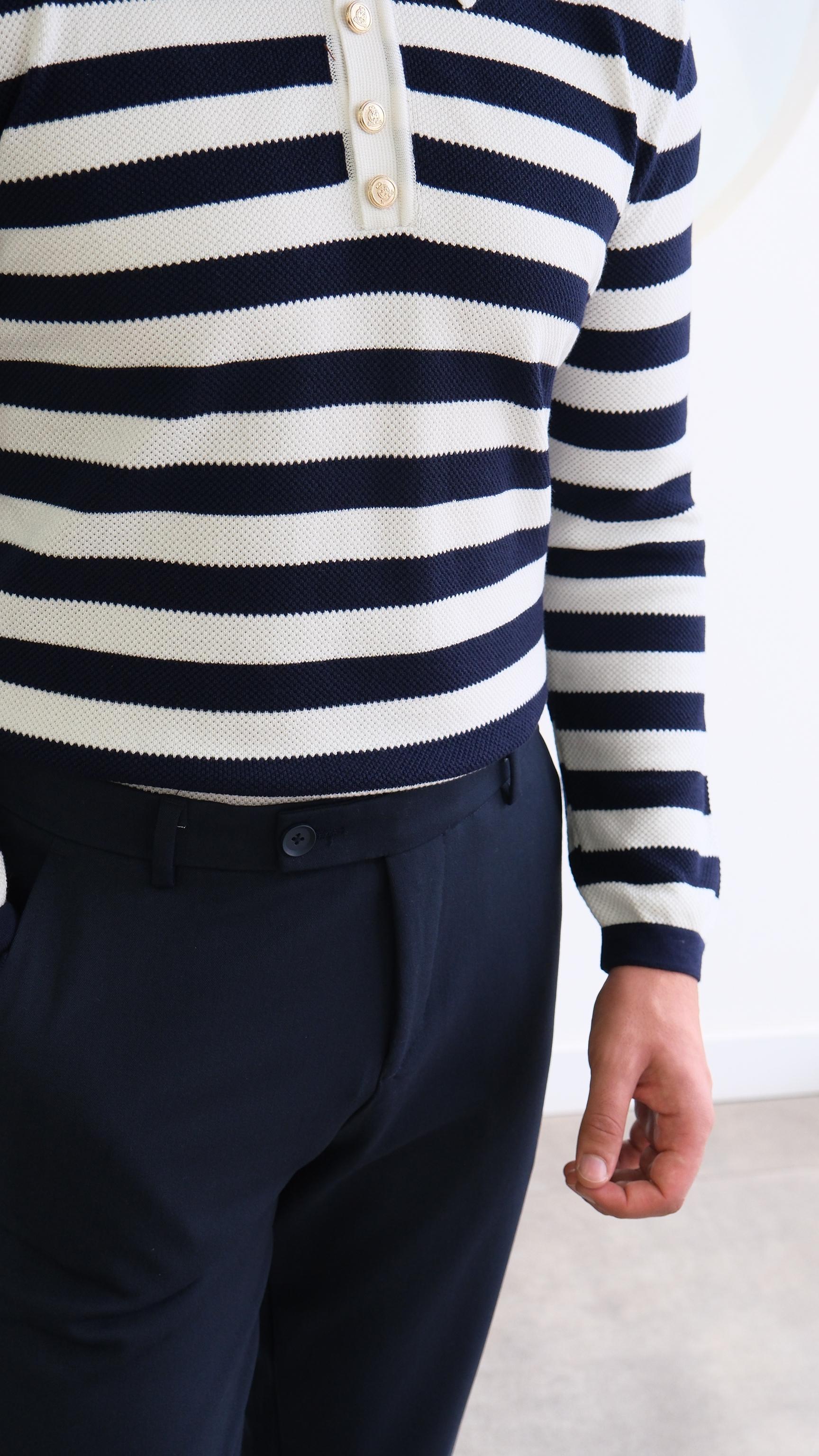 Polo Yaka Lacivert/ Beyaz Premium Kazak