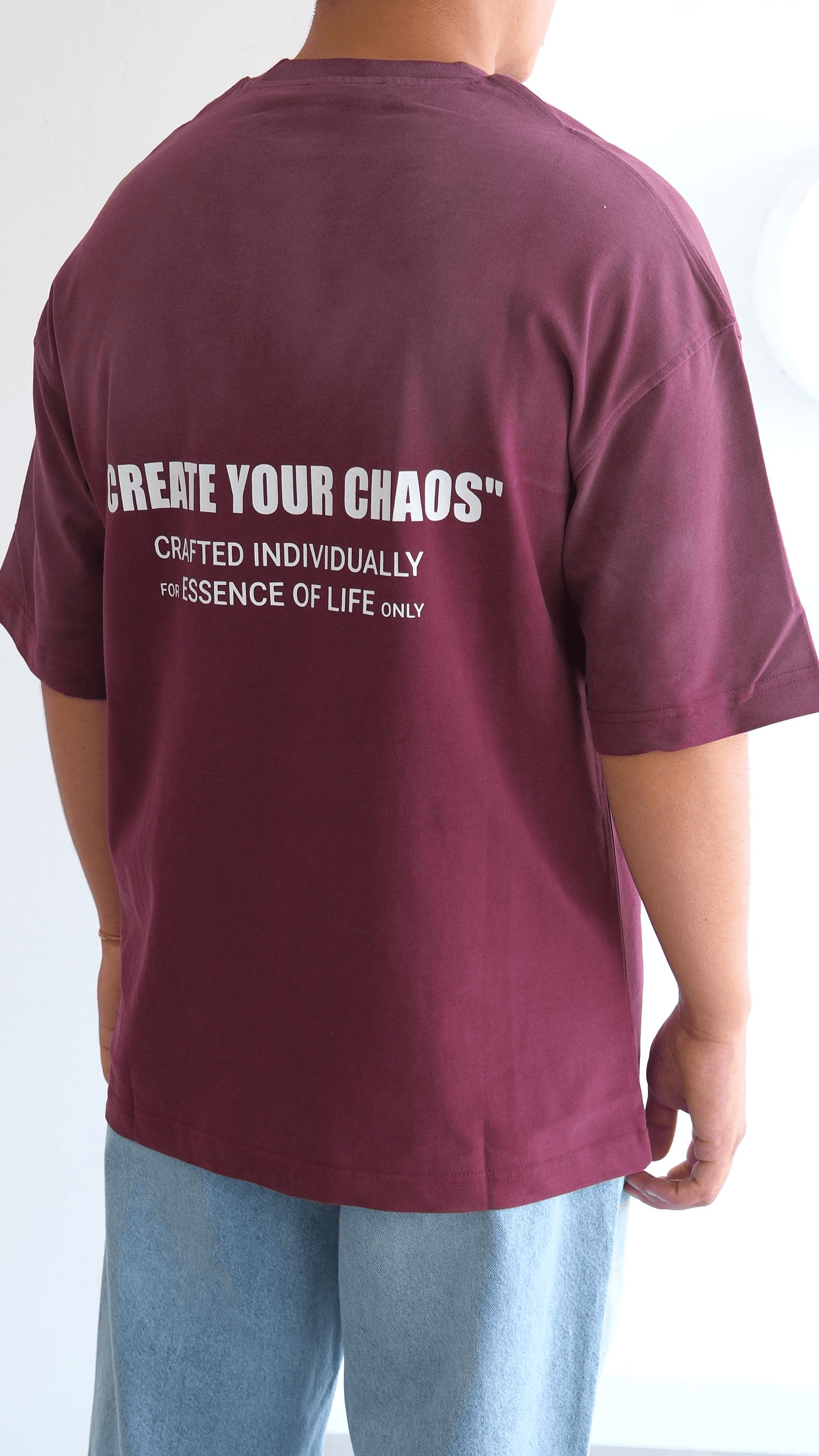 Bordo Yazı Baskılı Yıkamalı Tshirt