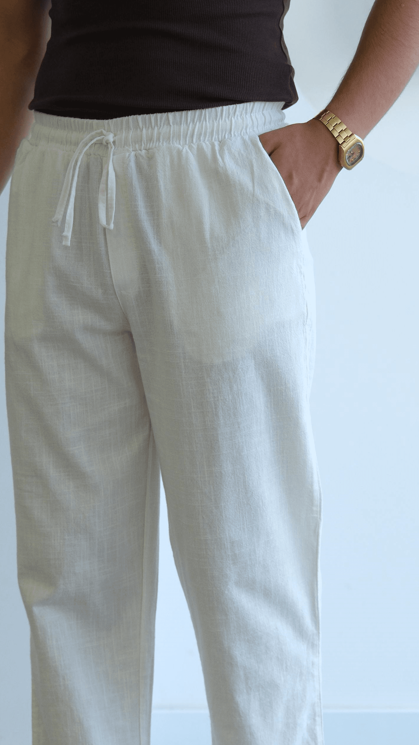 Beyaz Baggy Keten Pantolon