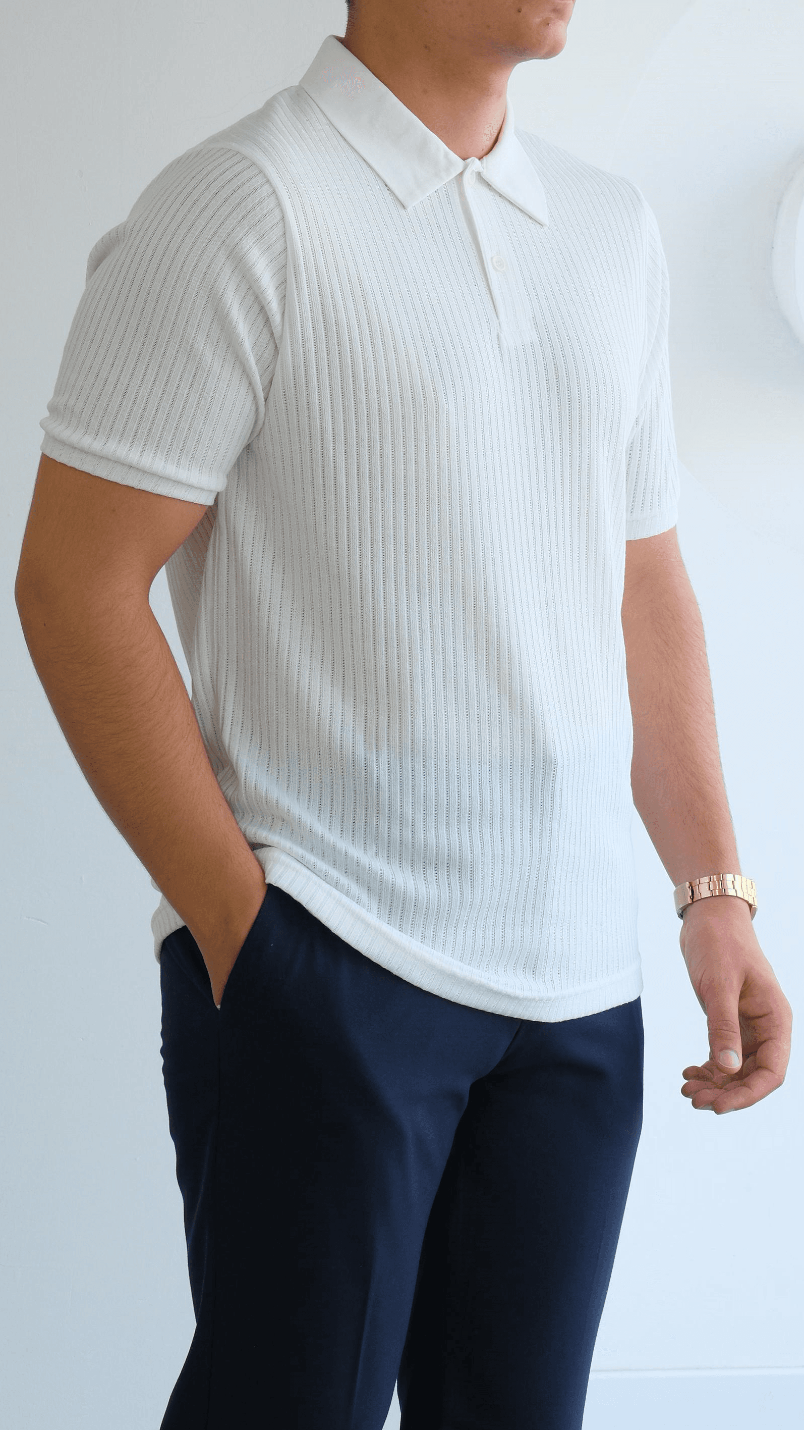 Beyaz Fitilli Polo Yaka Tshirt
