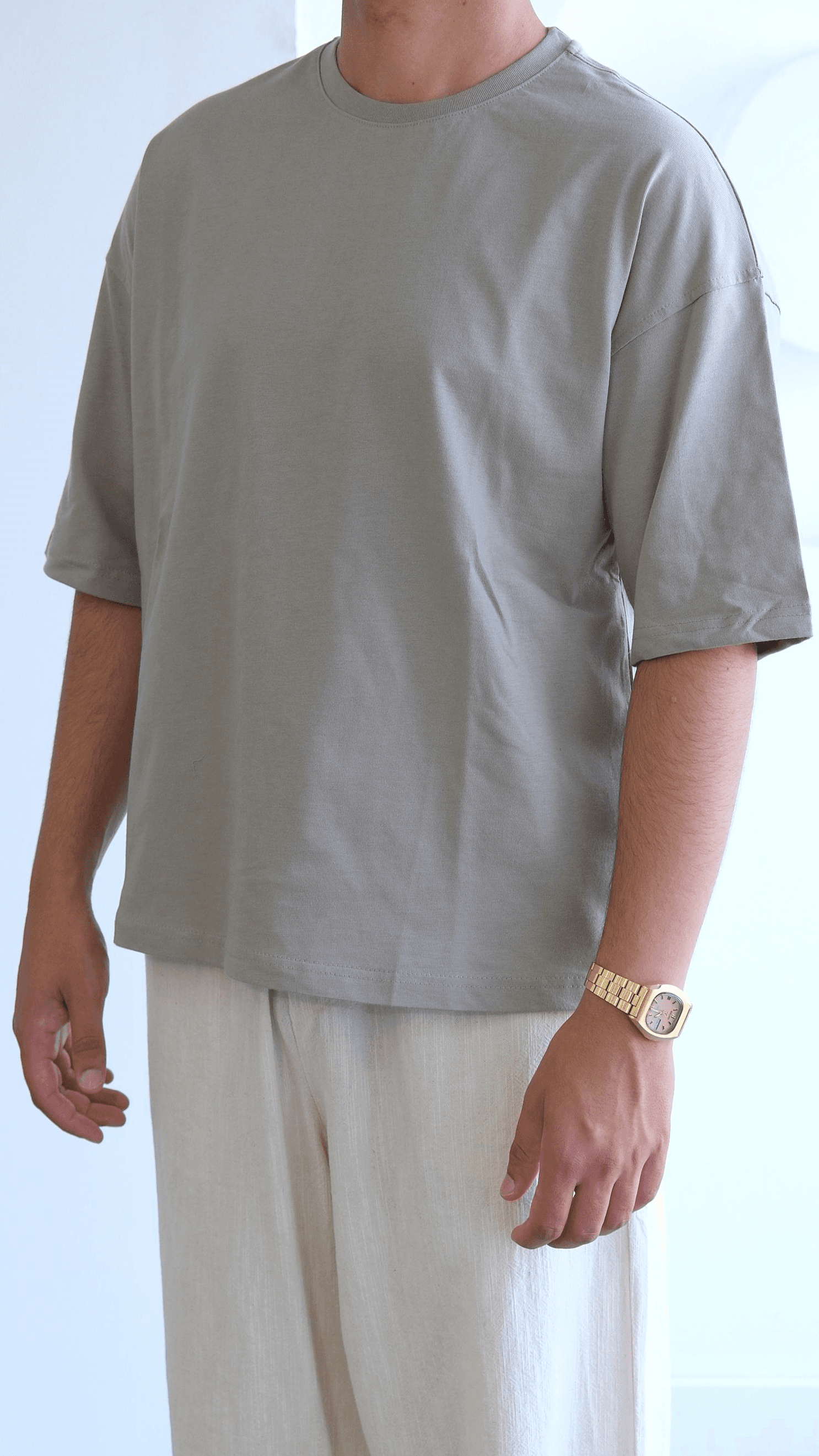 Bej Crop Fıt Basıc Tshirt