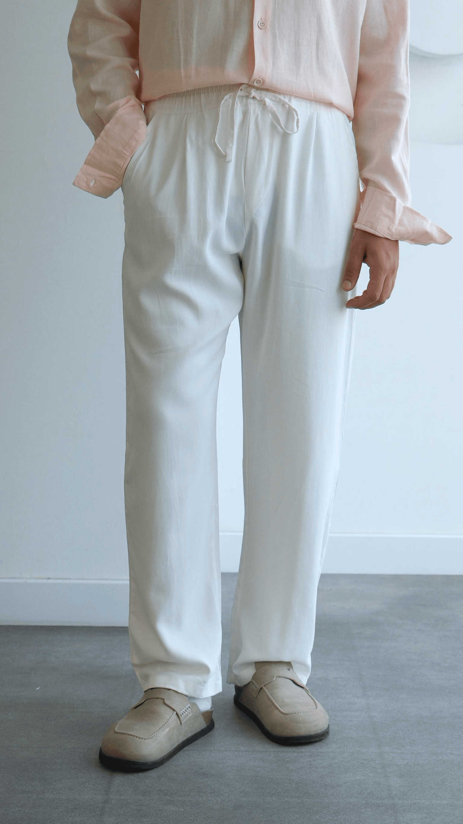 Beyaz Baggy Modal Pantolon