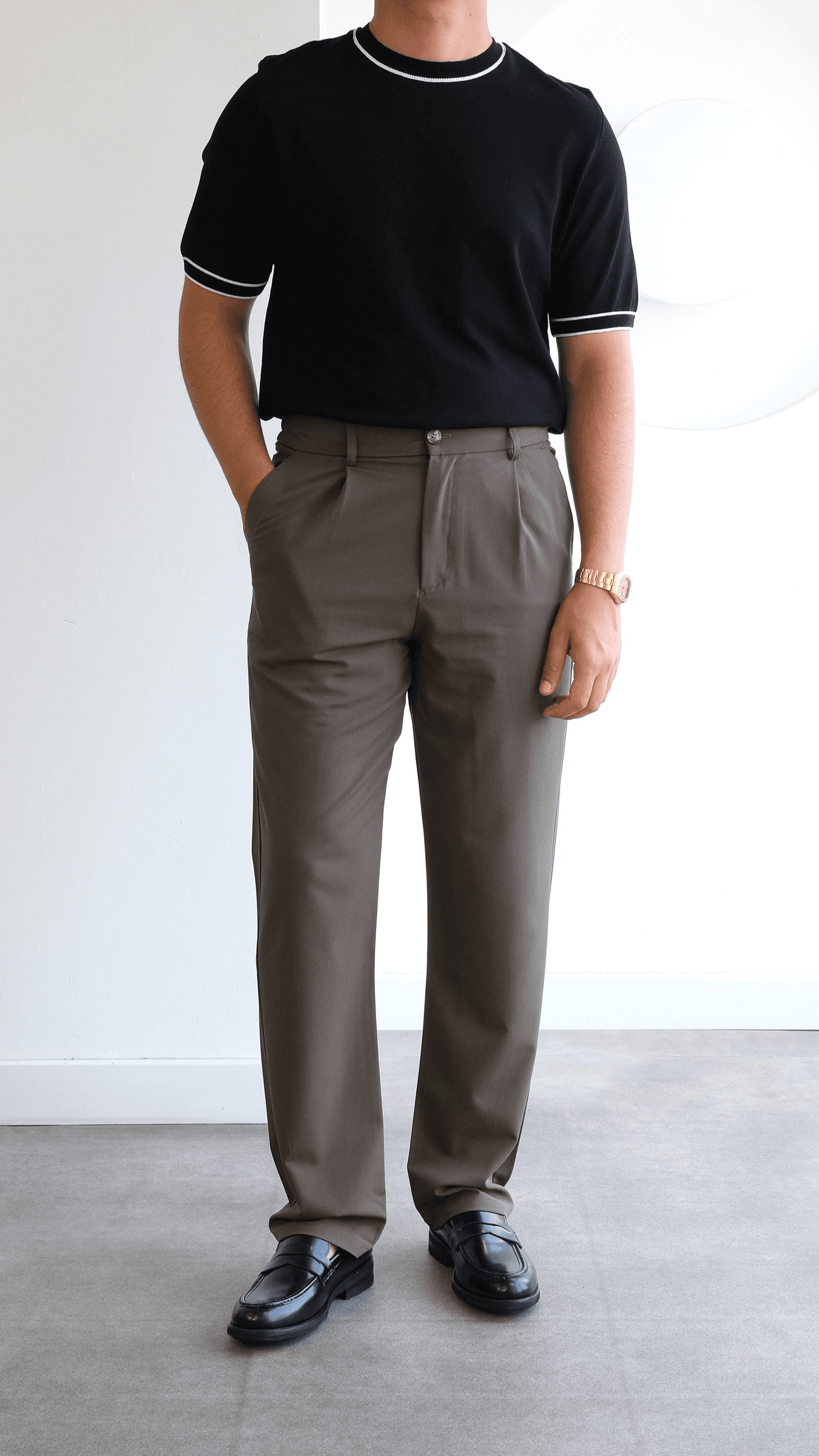 Haki Baggy Teknik Kumaş Pileli Pantolon