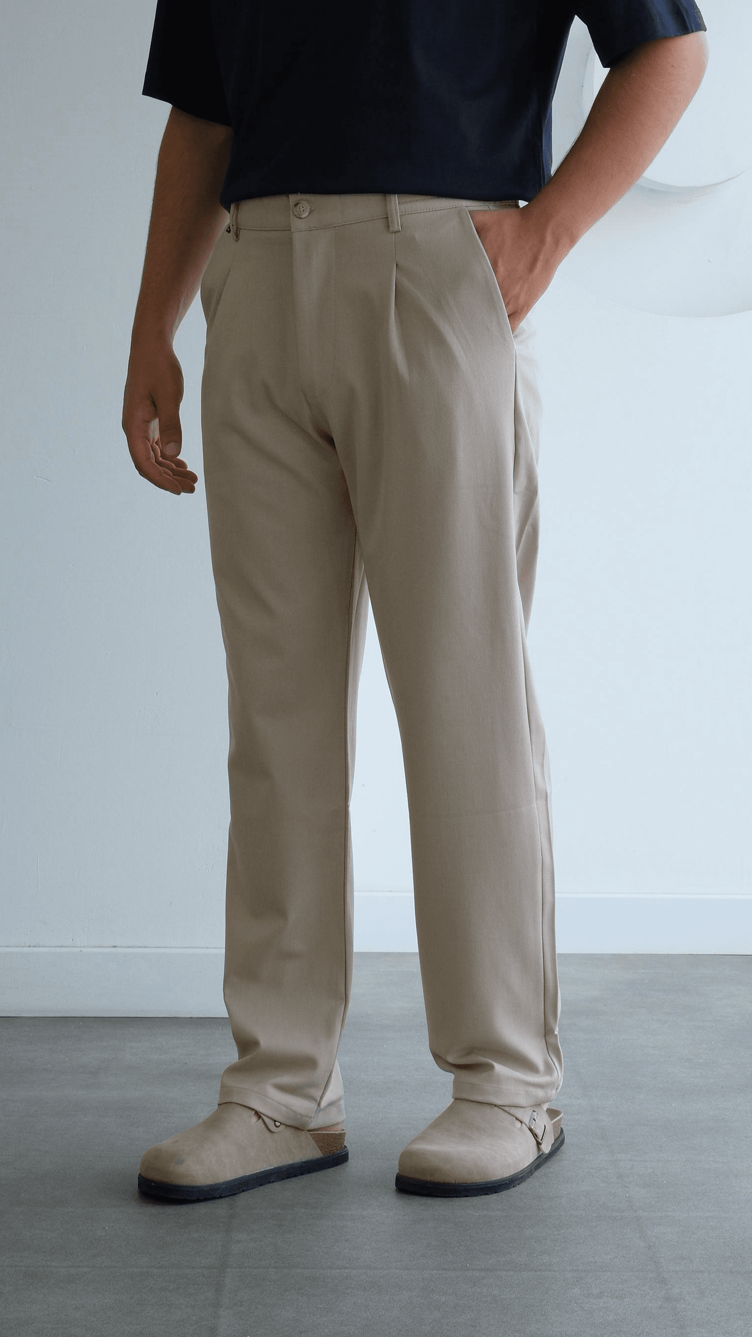 Bej Baggy Kumaş Pantolon