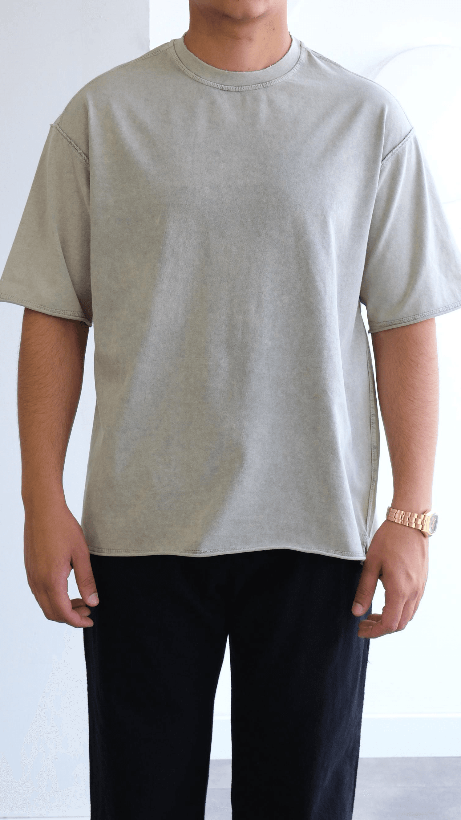 Bej Yıkamalı Oversize Tshirt