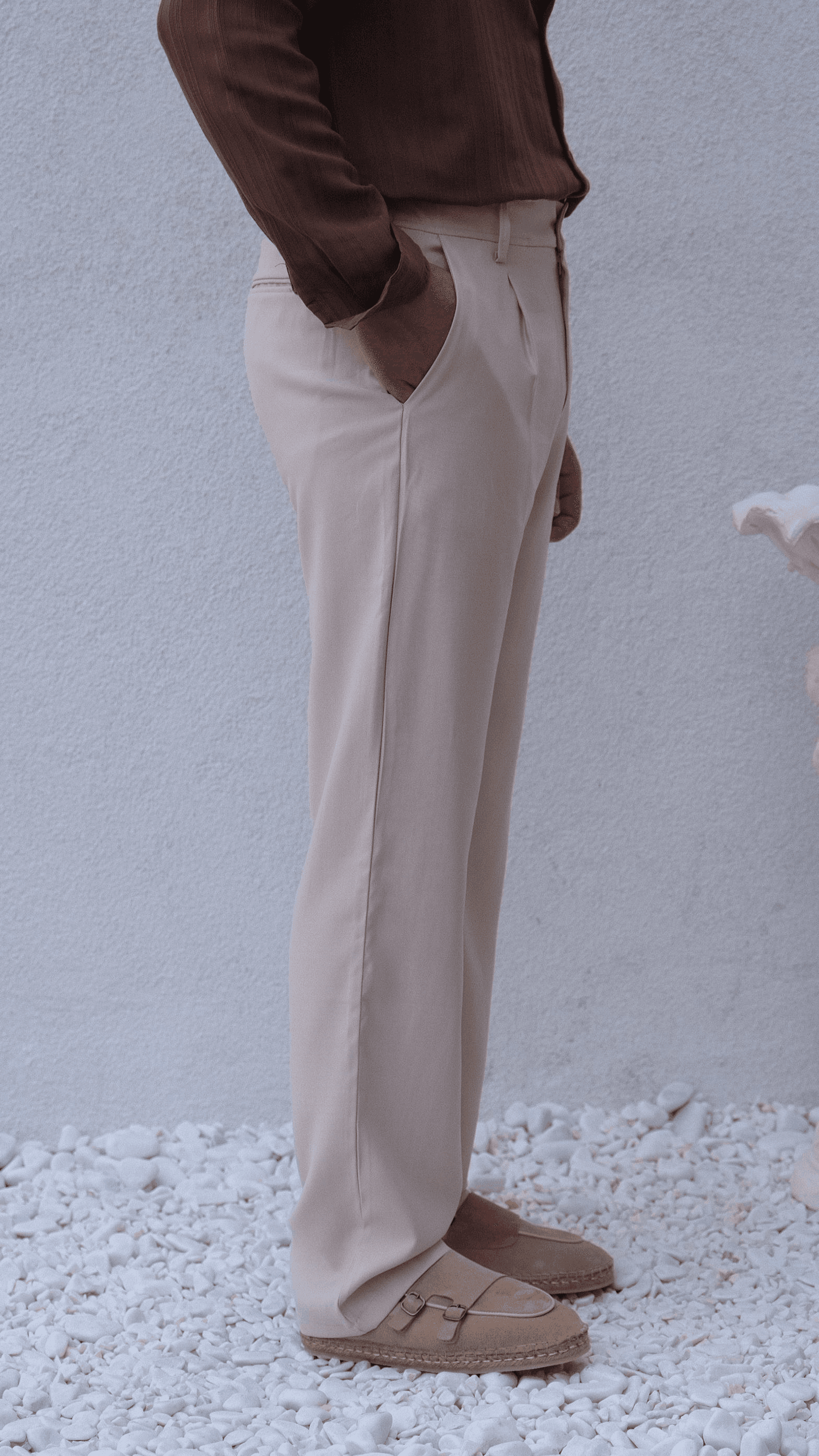 Bej Modal Baggy Kesim Pantolon