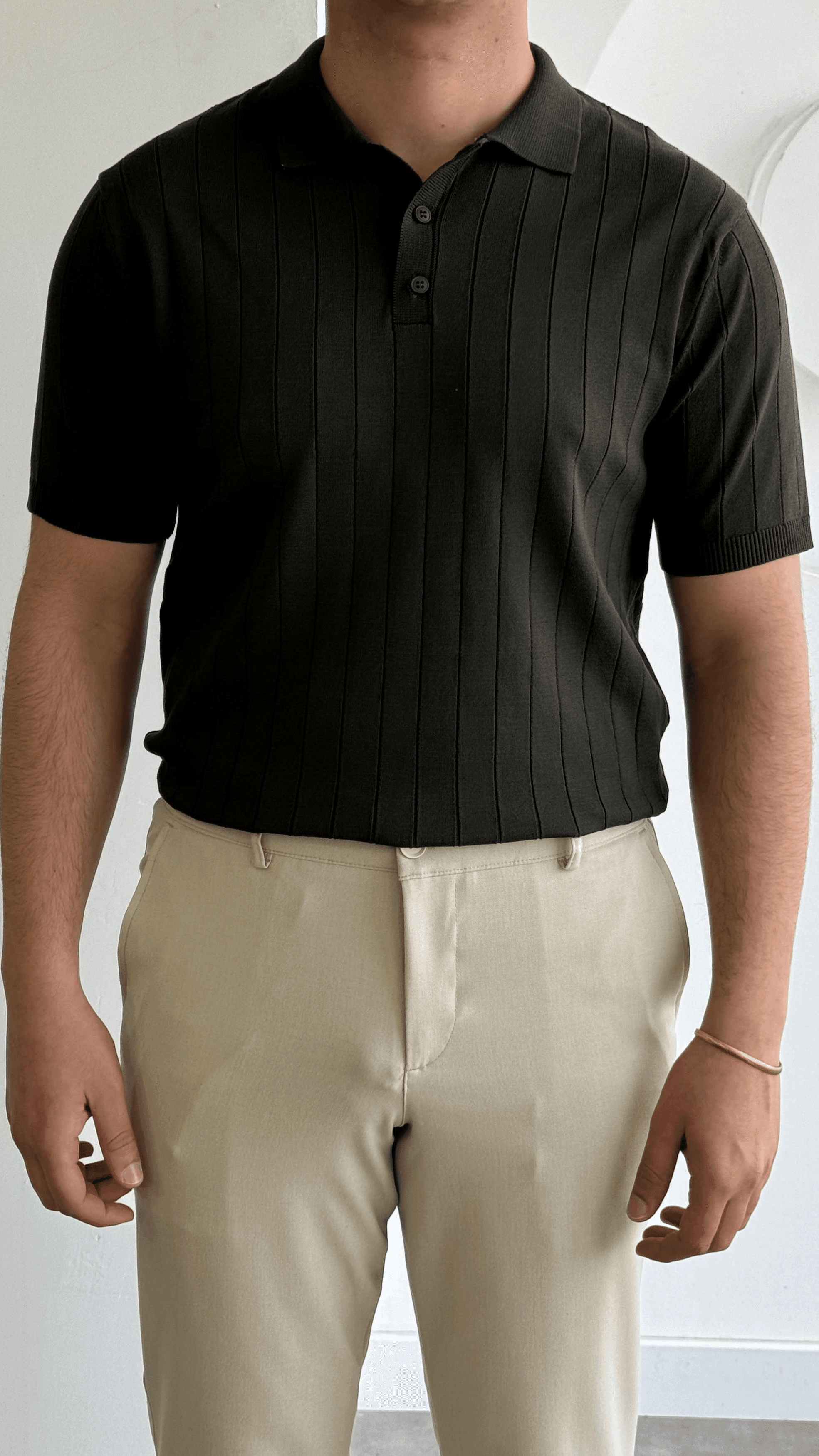 Haki Şeritli Polo Yaka Triko