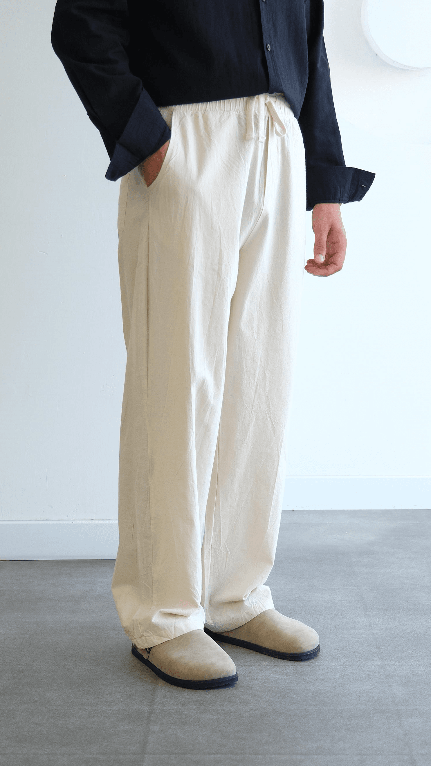 Baggy Pamuk Keten Bej Pantolon