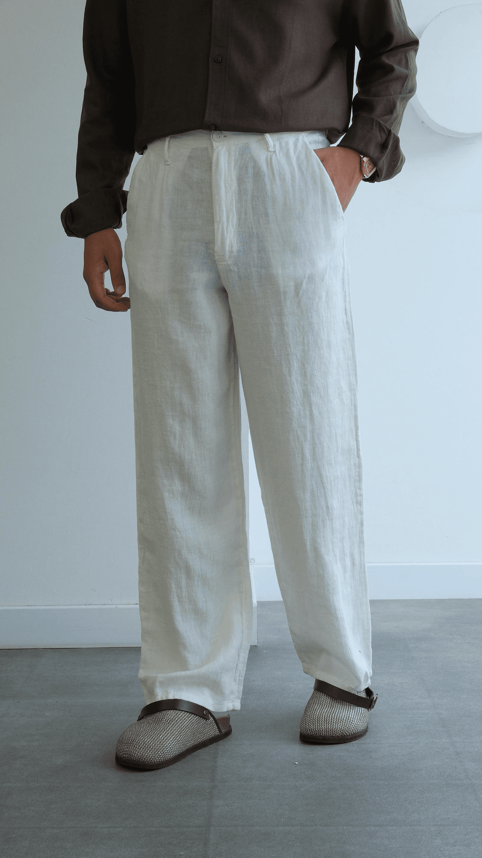 Beyaz Baggy Keten Pantolon