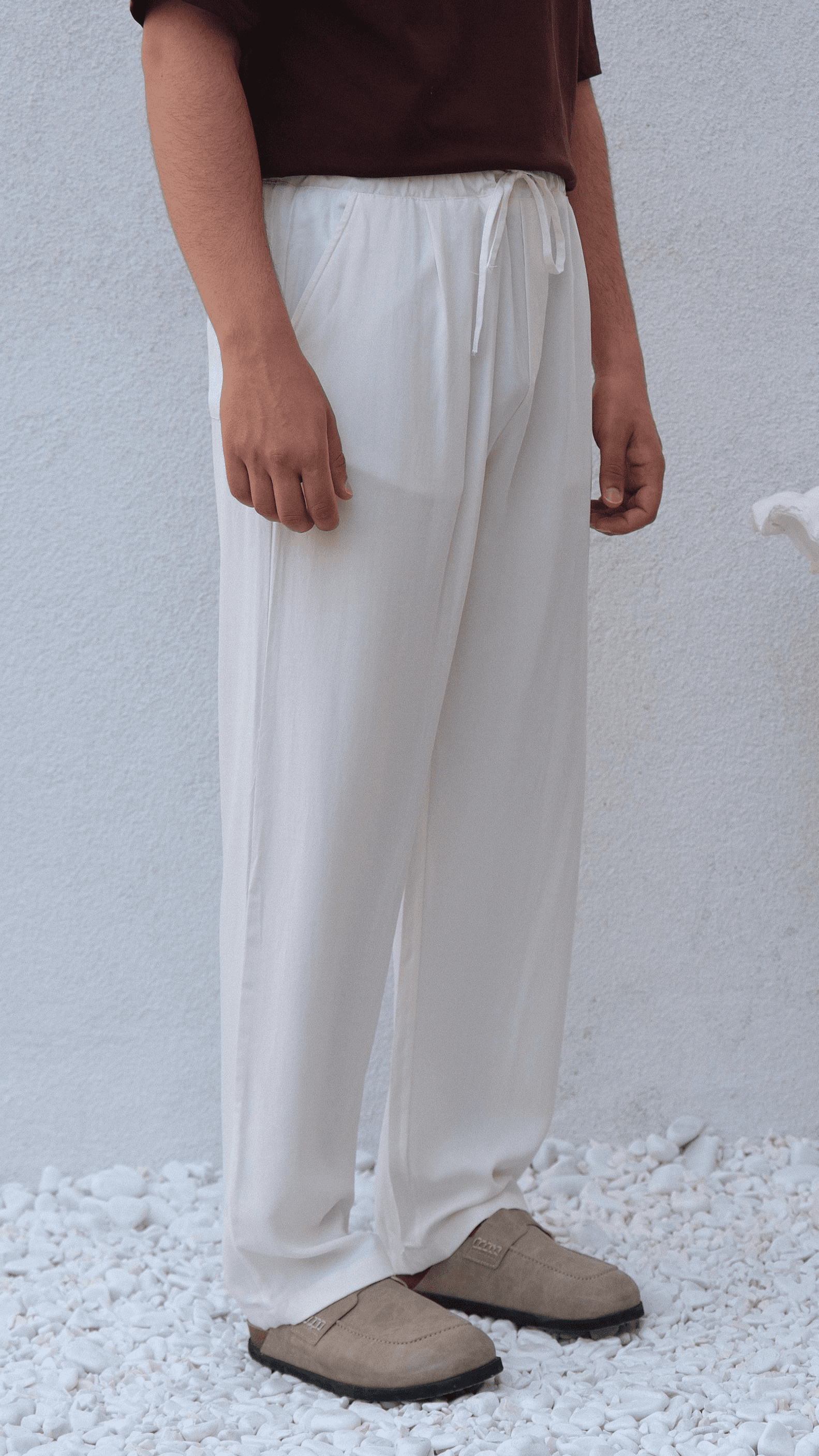 Beyaz Modal Baggy Pantolon