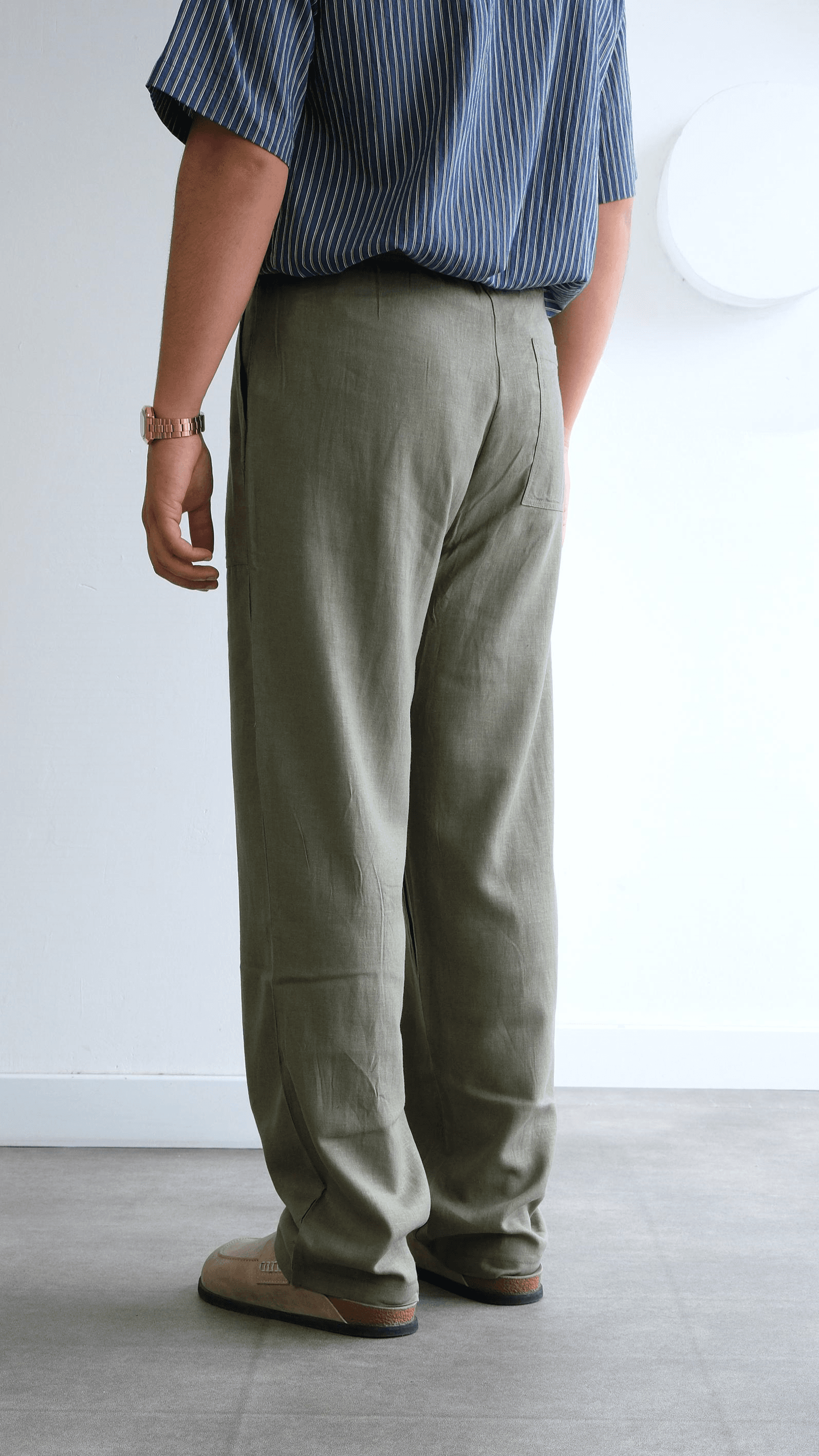 Haki Baggy Keten Pantolon
