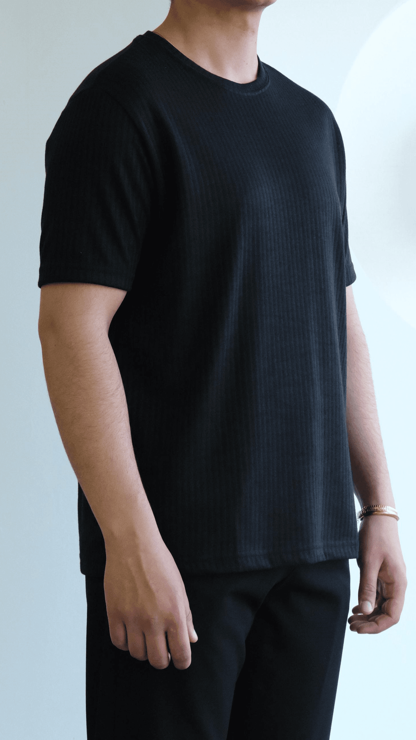 Siyah Fitilli Basıc Tshirt